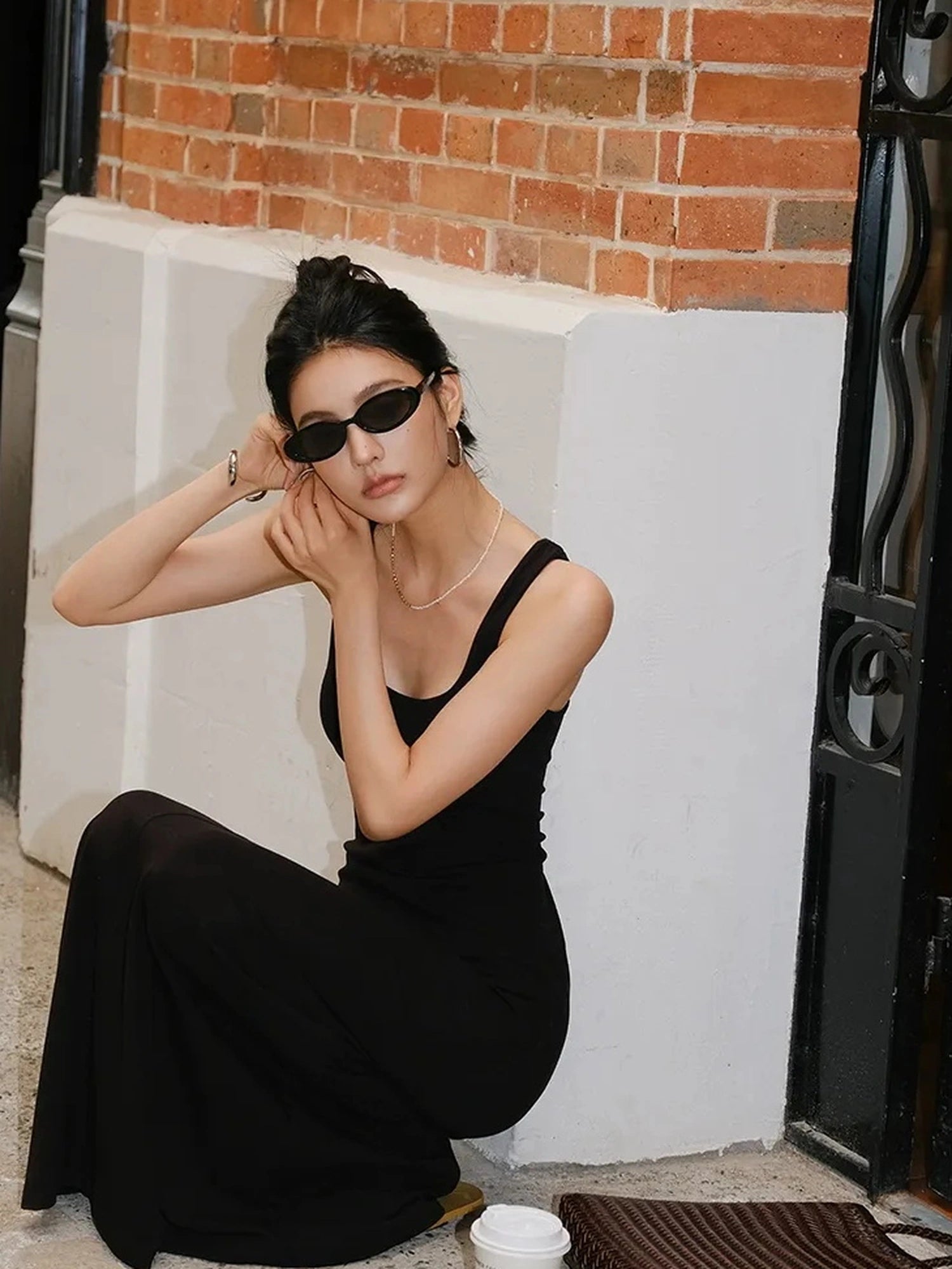 FU FRESH UP Slim U Neck Ribbed Slip Maxi Dress