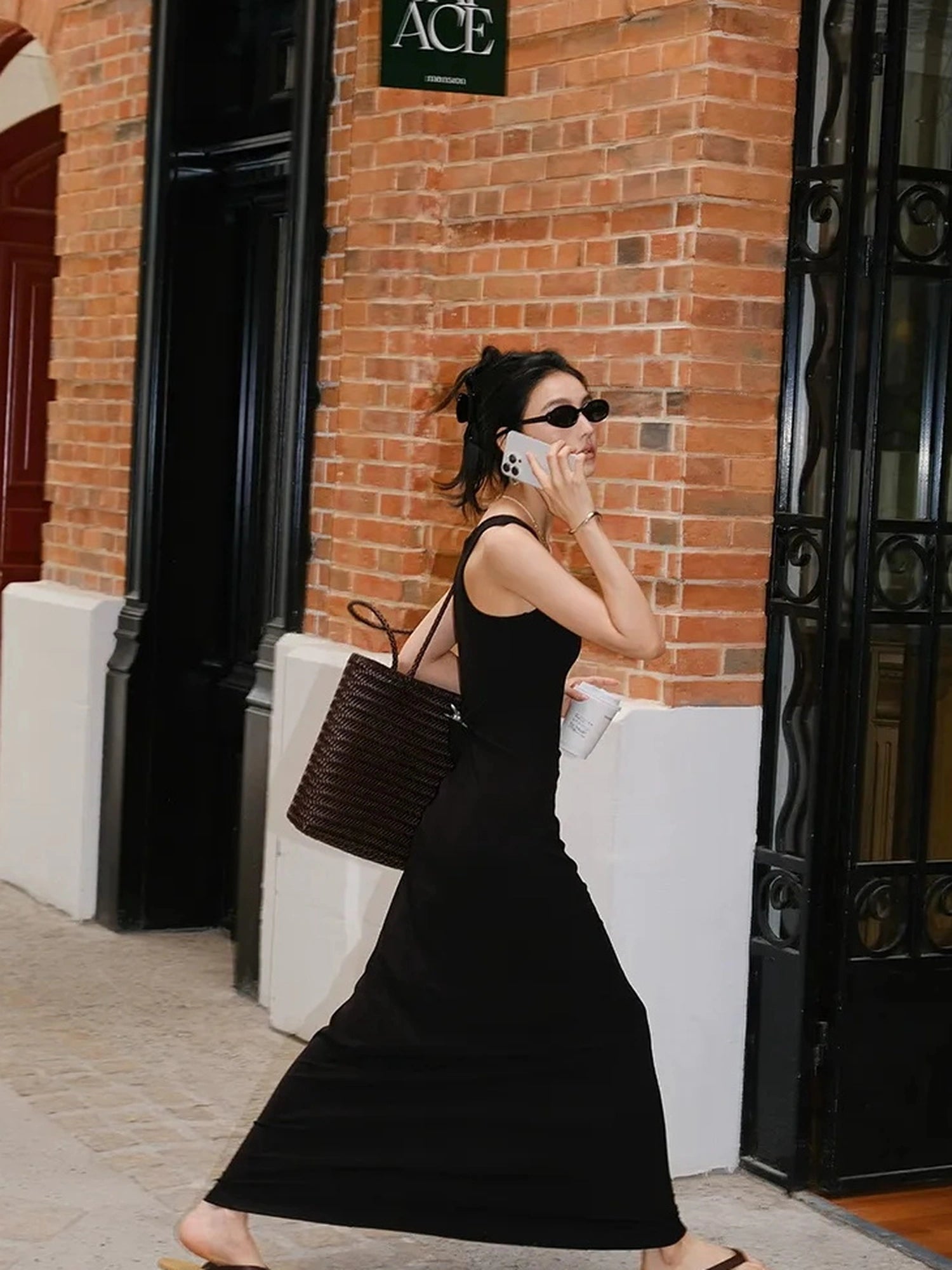 FU FRESH UP Slim U Neck Ribbed Slip Maxi Dress