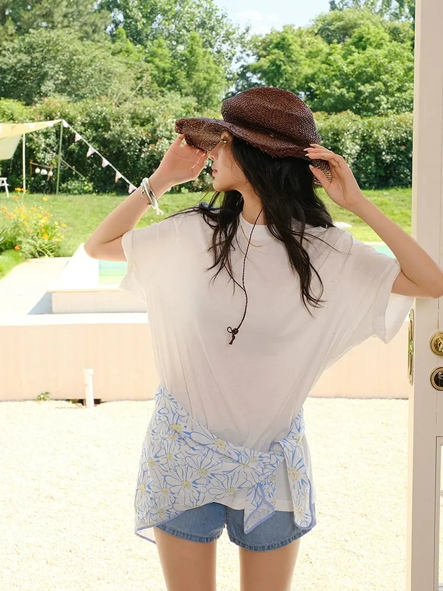 Soft Breathe Wool Silk Blend V-neck T-shirt Long Sleeve