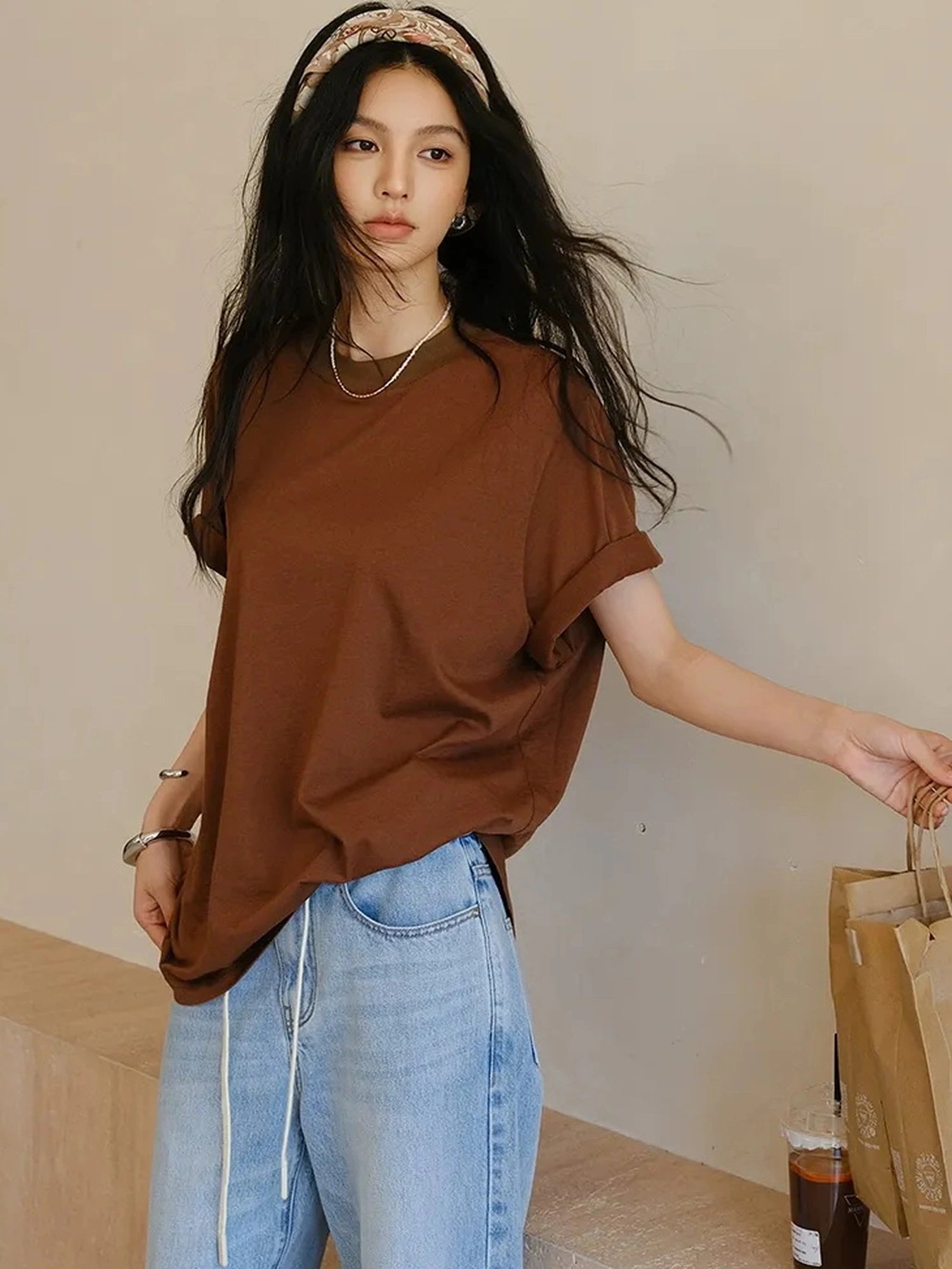 Soft Breathe Wool Silk Blend V-neck T-shirt Long Sleeve