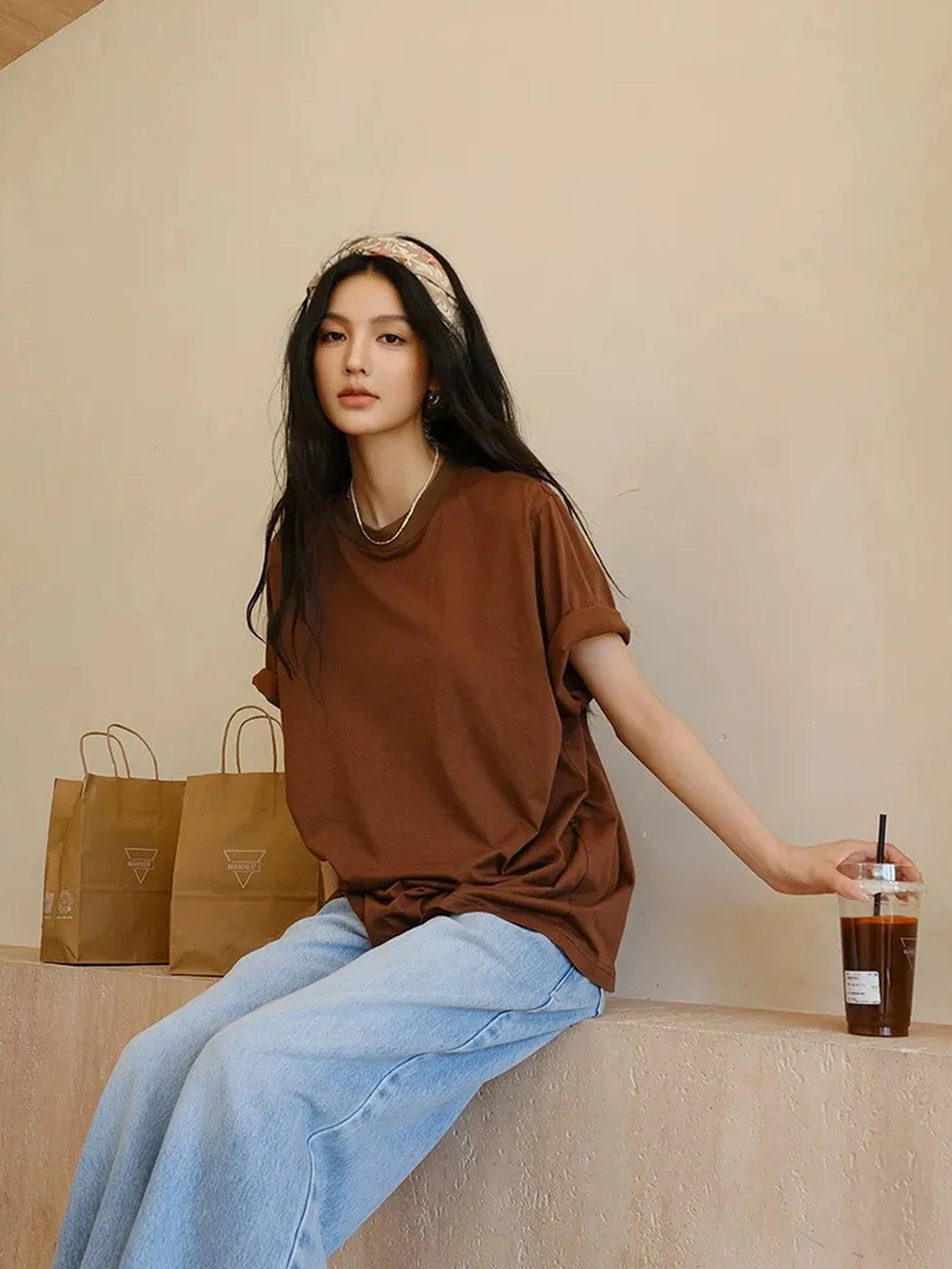 Soft Breathe Wool Silk Blend V-neck T-shirt Long Sleeve