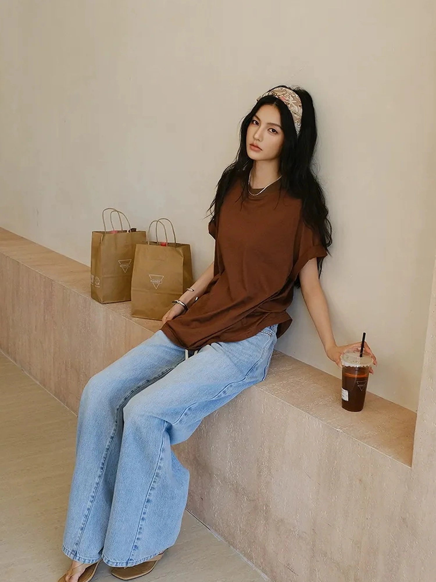 Soft Breathe Wool Silk Blend V-neck T-shirt Long Sleeve