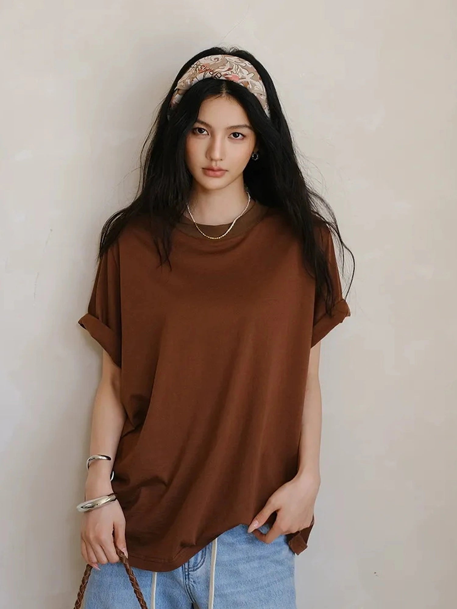Soft Breathe Wool Silk Blend V-neck T-shirt Long Sleeve