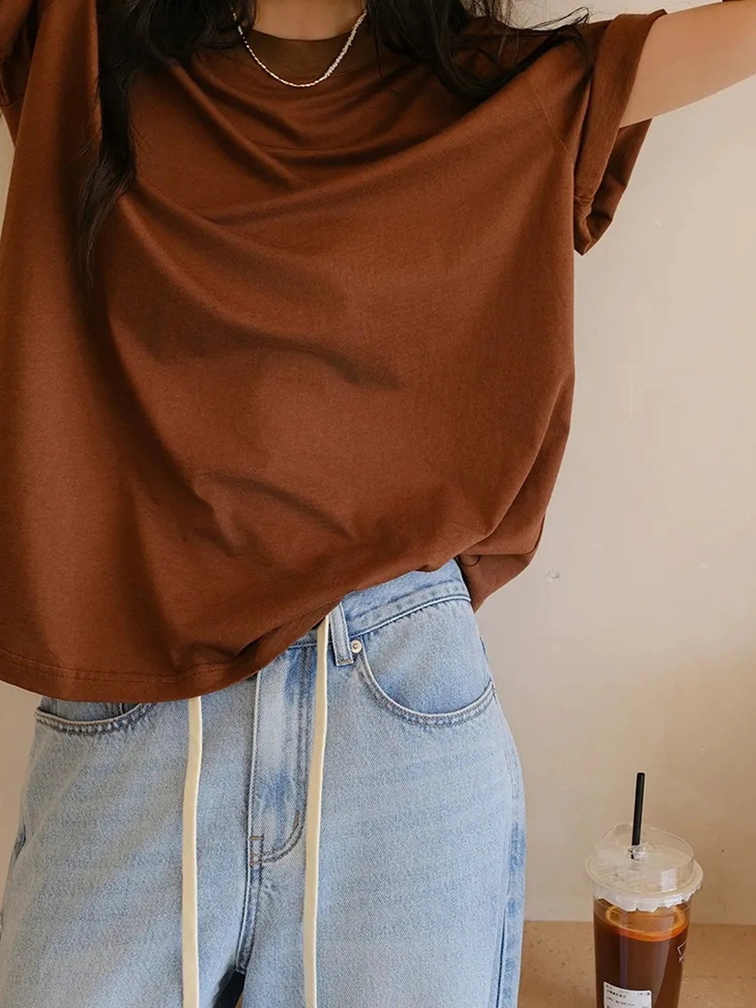 Soft Breathe Wool Silk Blend V-neck T-shirt Long Sleeve