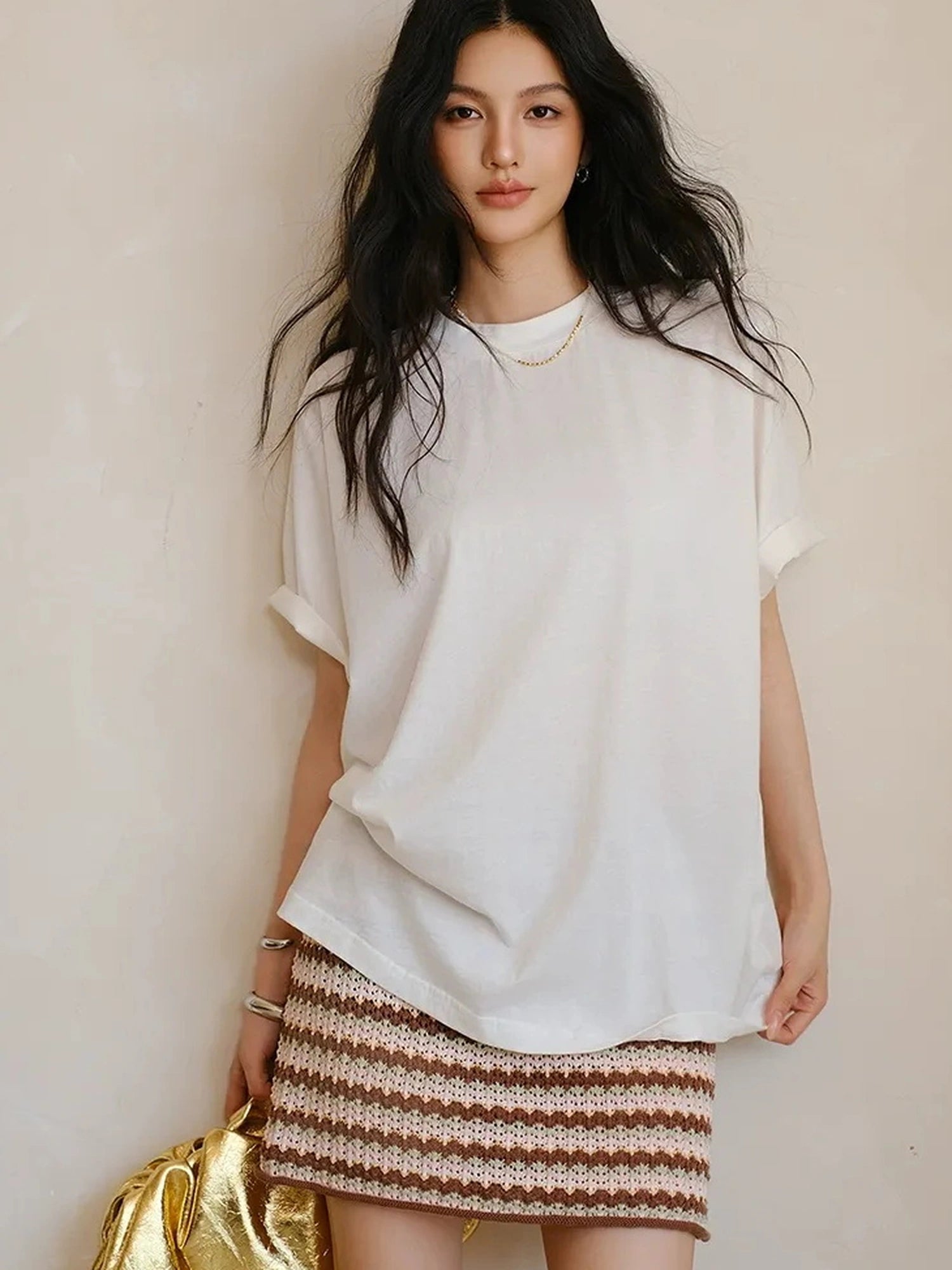 Soft Breathe Wool Silk Blend V-neck T-shirt Long Sleeve