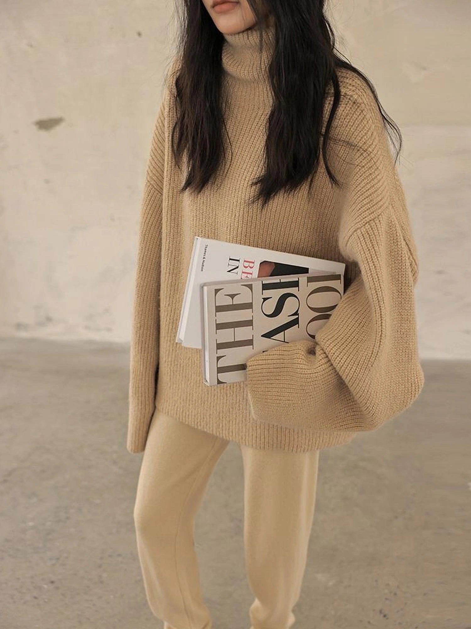 FU FRESH UP Soft Camel Knit High Neck Sweater