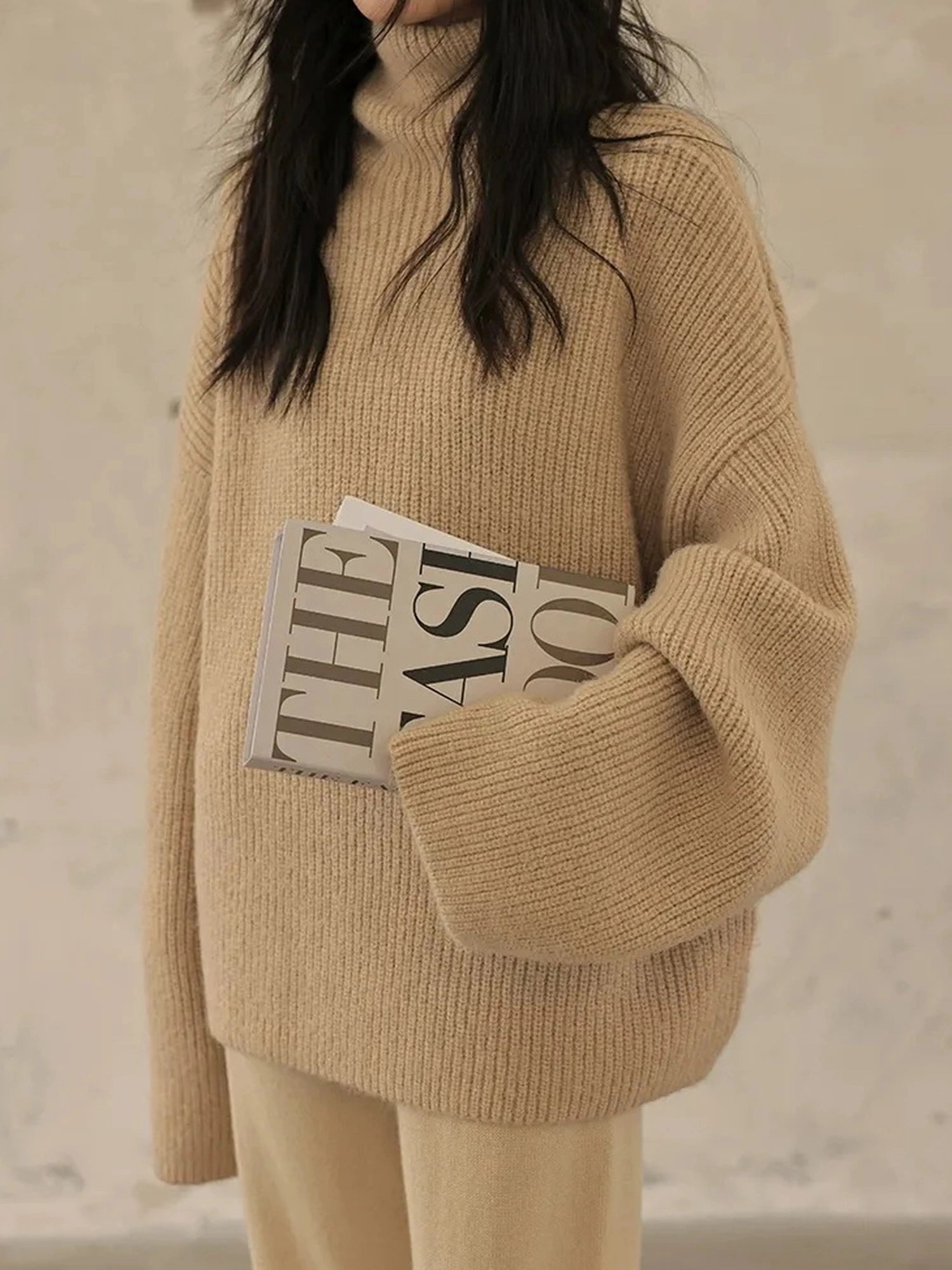 FU FRESH UP Soft Camel Knit High Neck Sweater