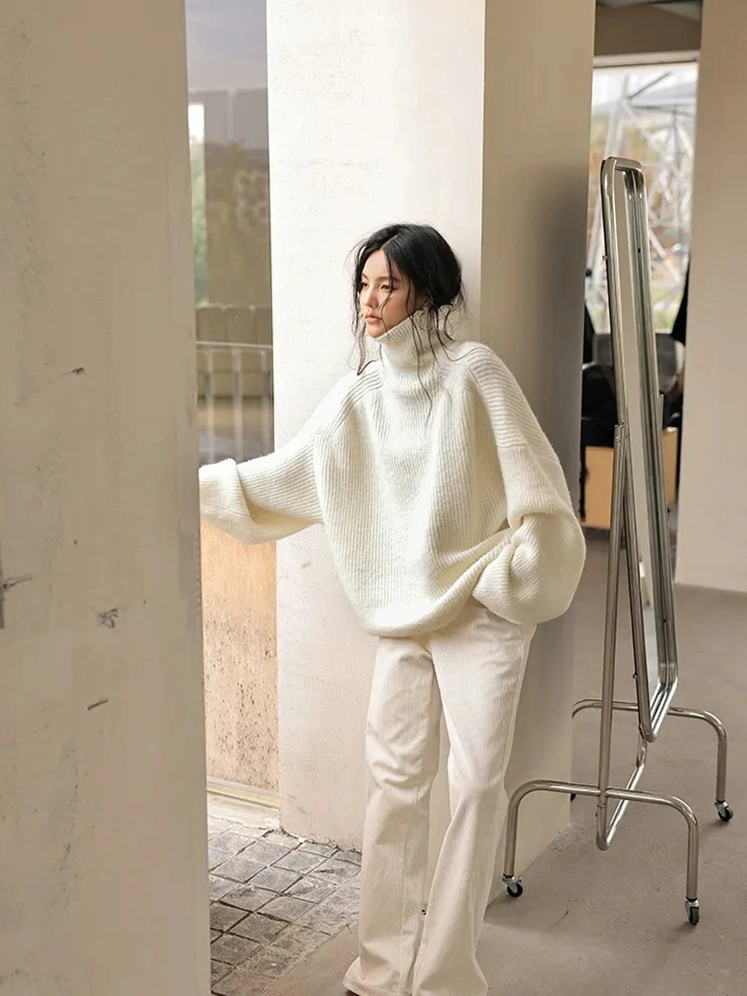 FU FRESH UP Soft Camel Knit High Neck Sweater