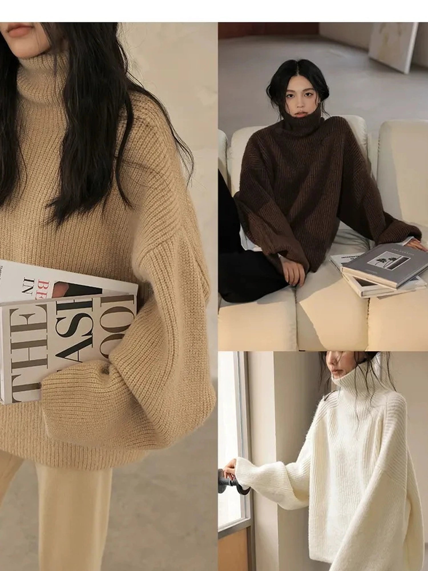 FU FRESH UP Soft Camel Knit High Neck Sweater