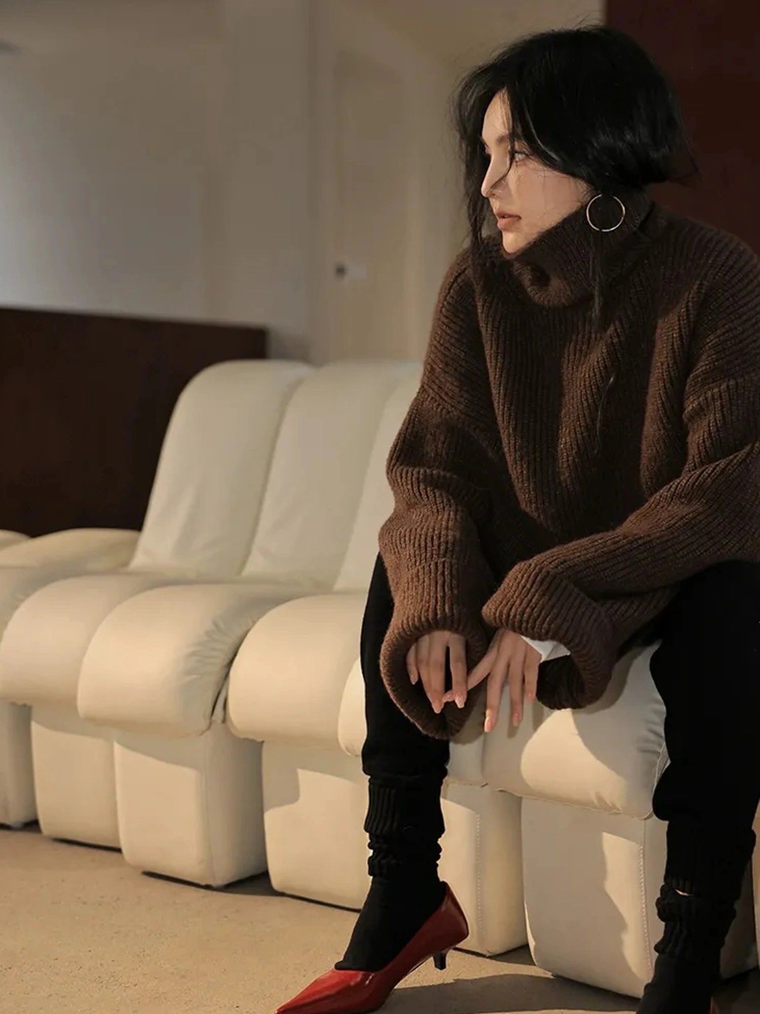 FU FRESH UP Soft Camel Knit High Neck Sweater