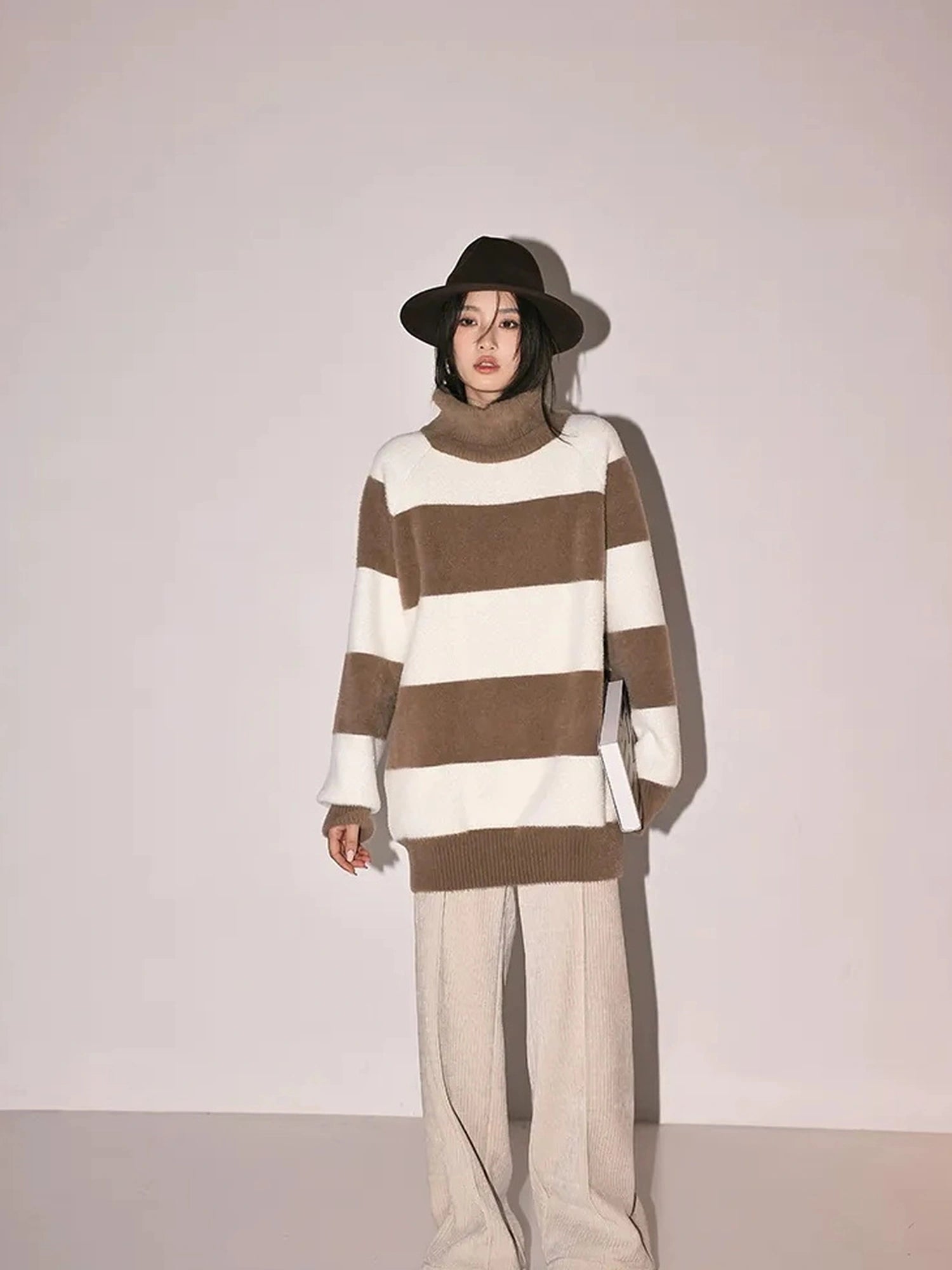 FU FRESH UP Soft High Neck Striped Sweater