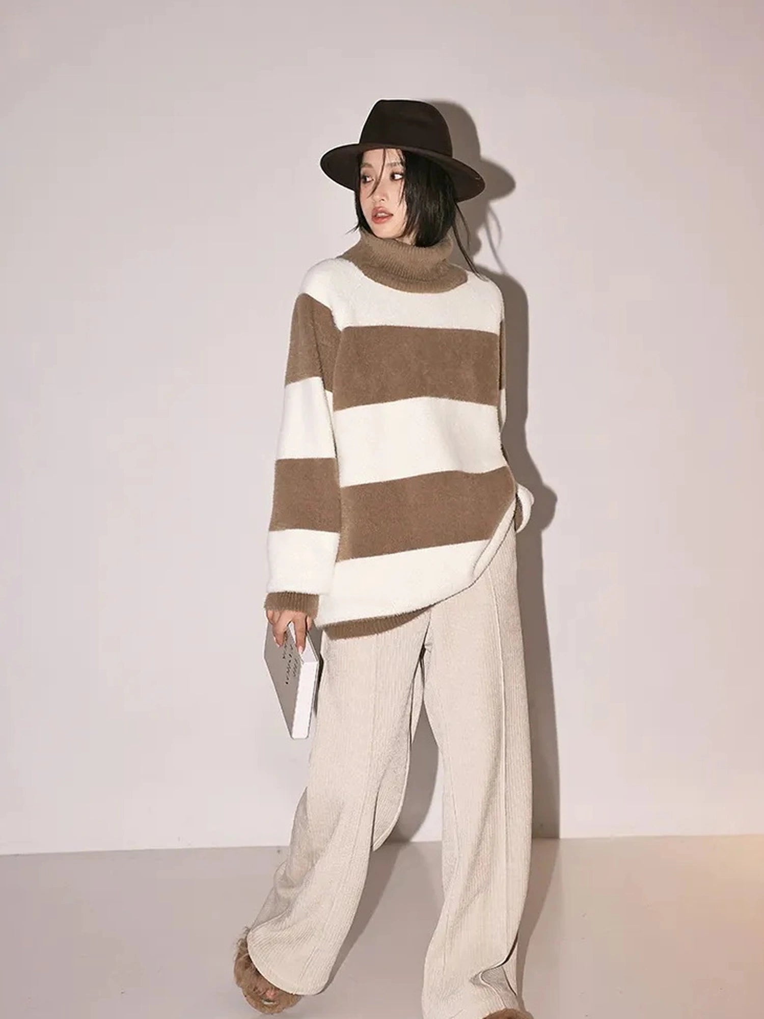 FU FRESH UP Soft High Neck Striped Sweater
