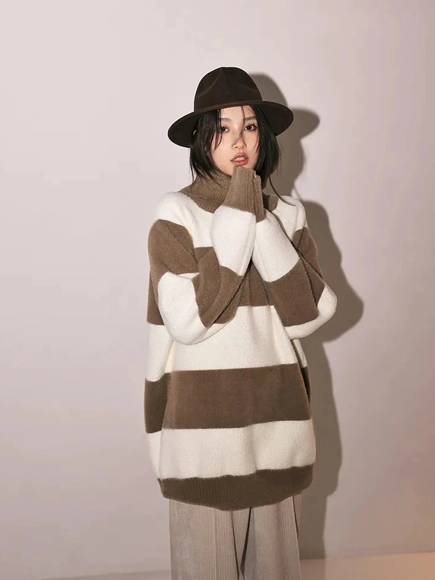 FU FRESH UP Soft High Neck Striped Sweater