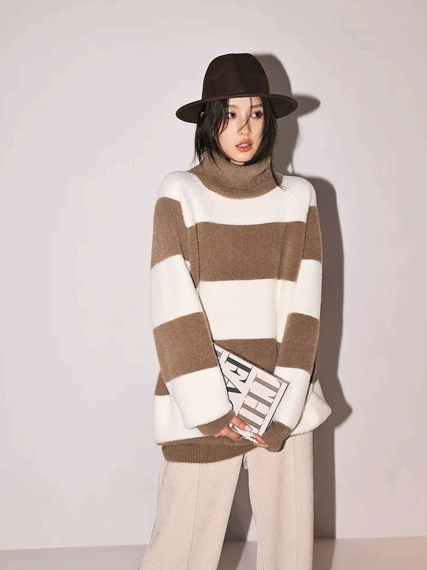 FU FRESH UP Soft High Neck Striped Sweater