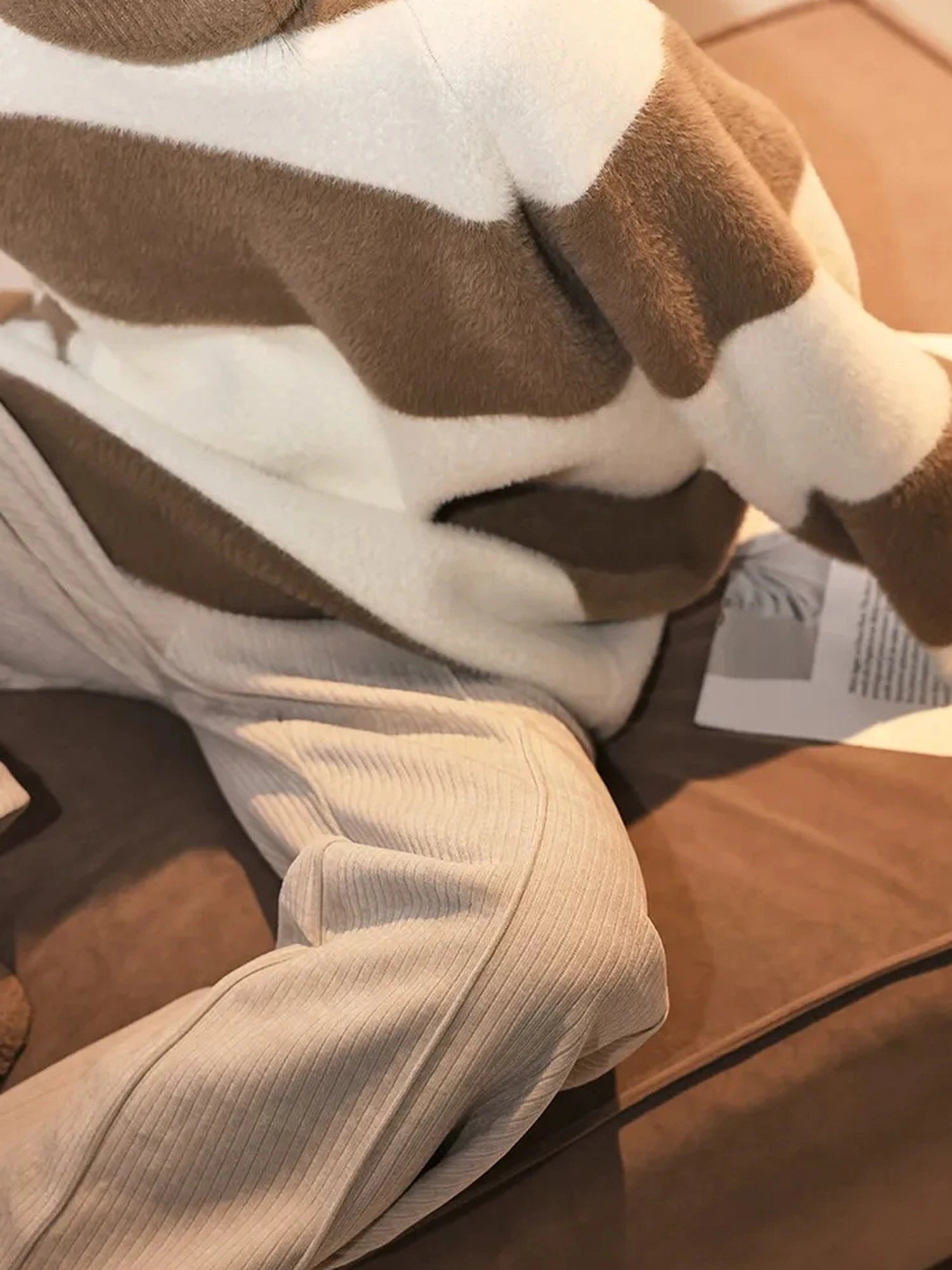 FU FRESH UP Soft High Neck Striped Sweater