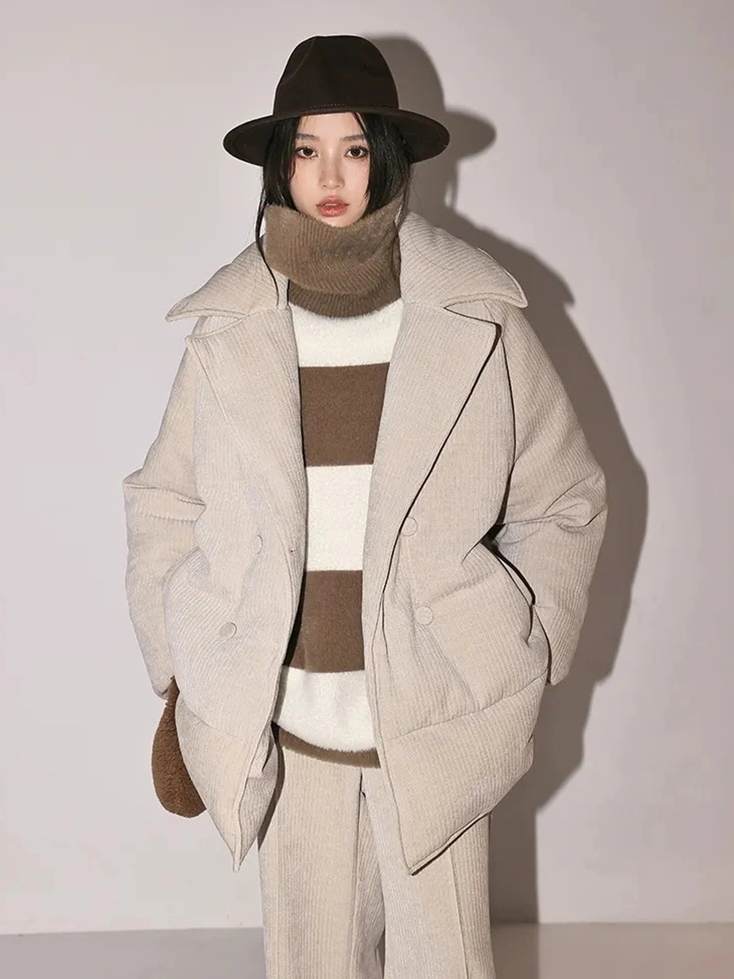 FU FRESH UP Soft High Neck Striped Sweater