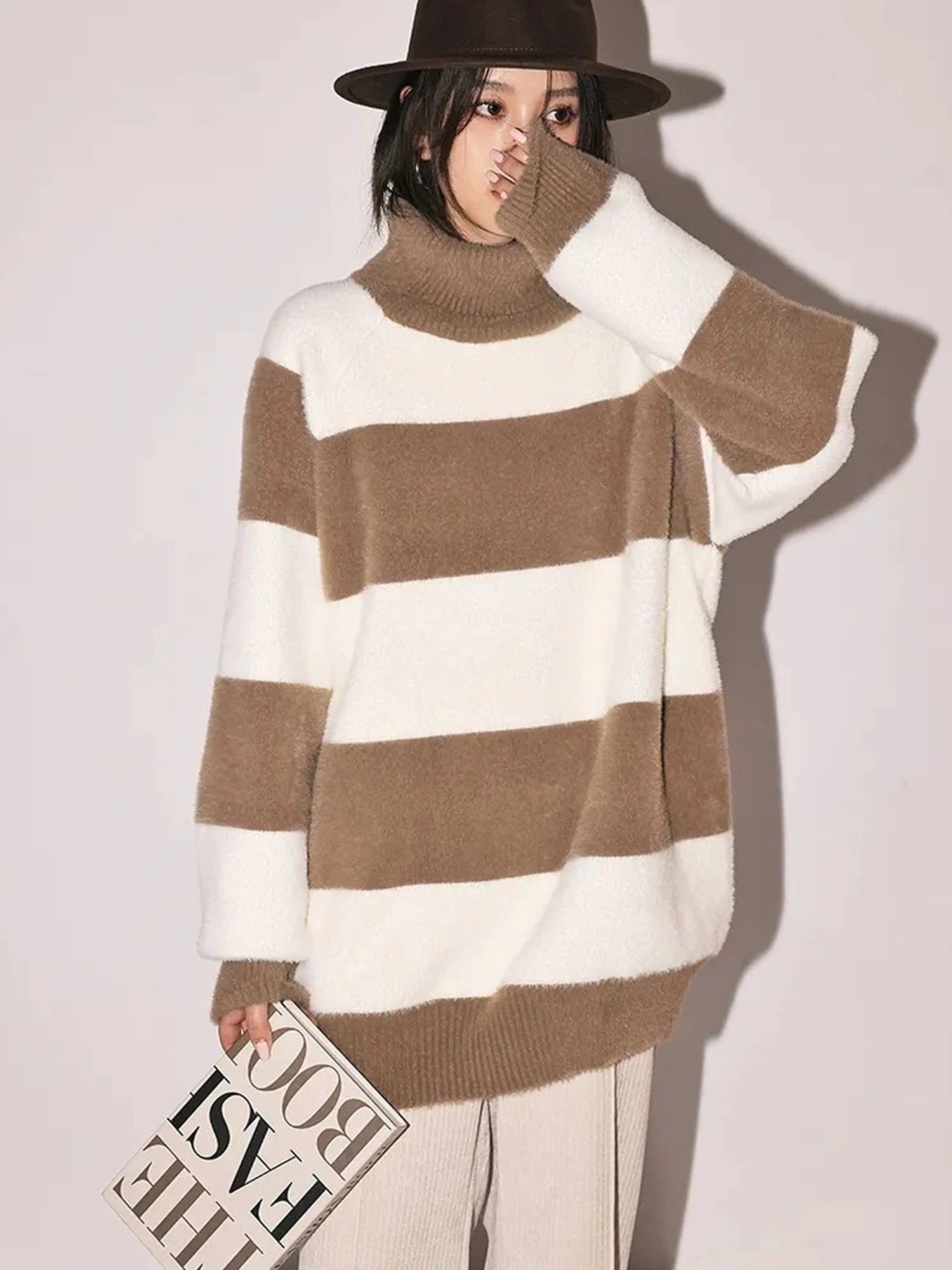 FU FRESH UP Soft High Neck Striped Sweater