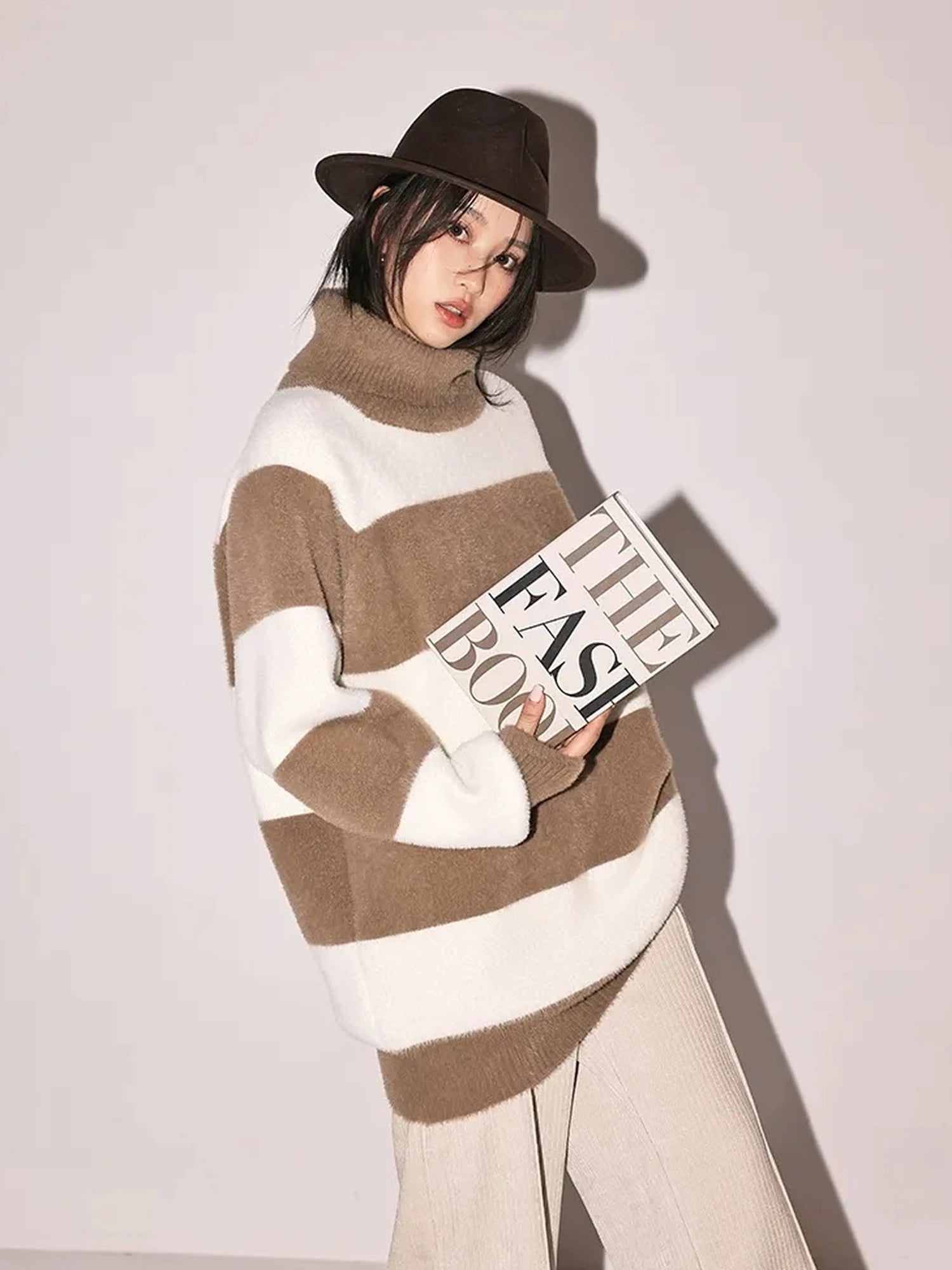 FU FRESH UP Soft High Neck Striped Sweater