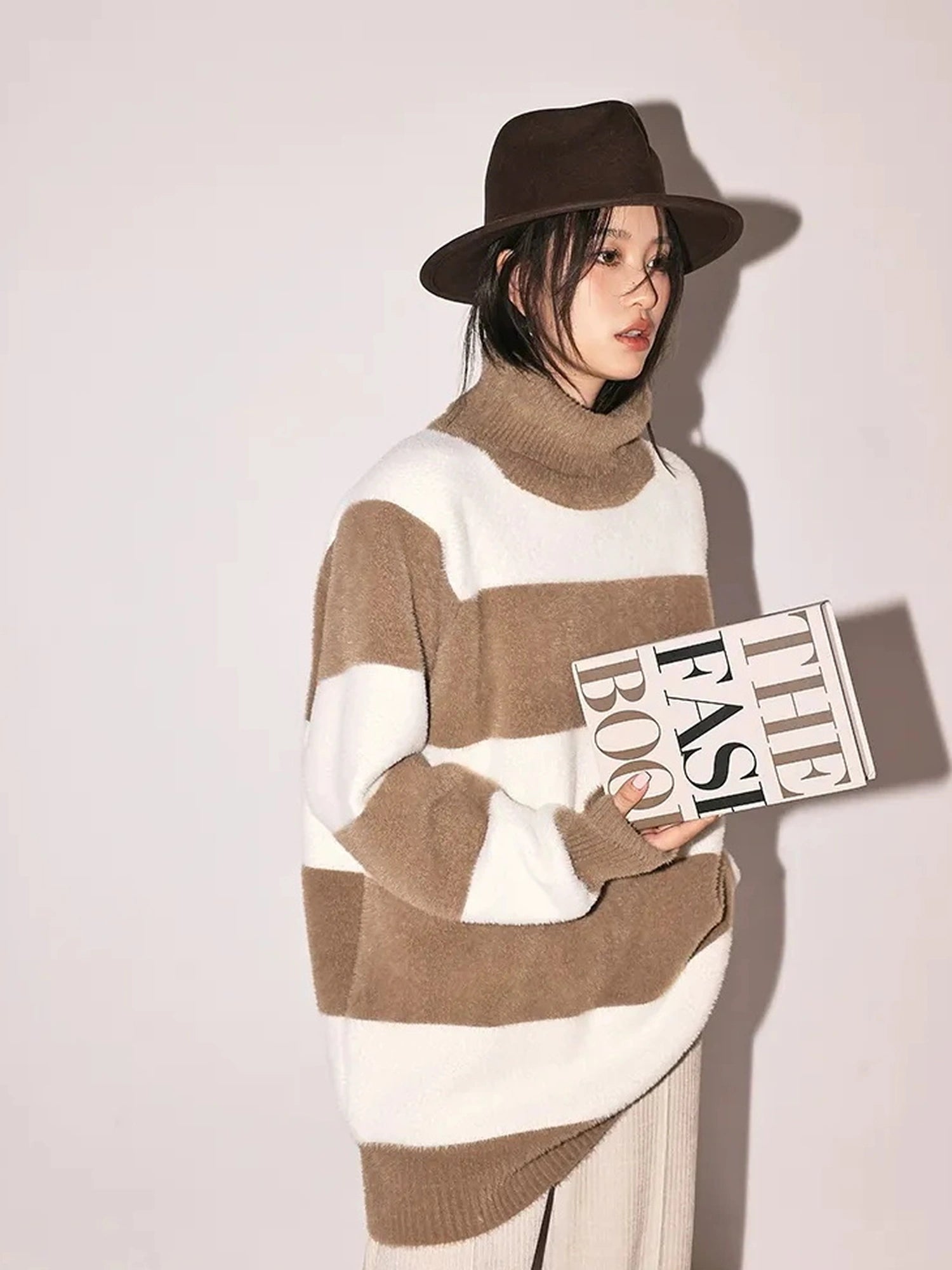 FU FRESH UP Soft High Neck Striped Sweater