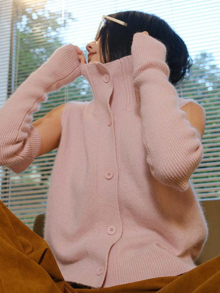 FU FRESH UP Soft Raccoon Plush Knitted High Neck Stacked Sleeve Women&