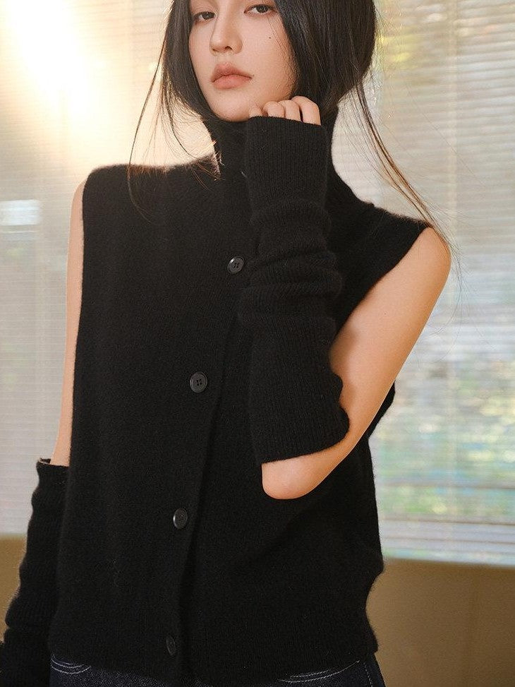 FU FRESH UP Soft Raccoon Plush Knitted High Neck Stacked Sleeve Women&