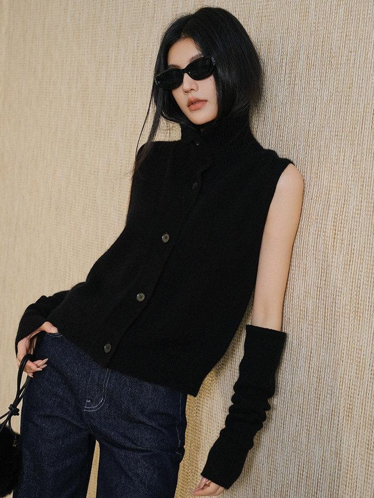 FU FRESH UP Soft Raccoon Plush Knitted High Neck Stacked Sleeve Women&