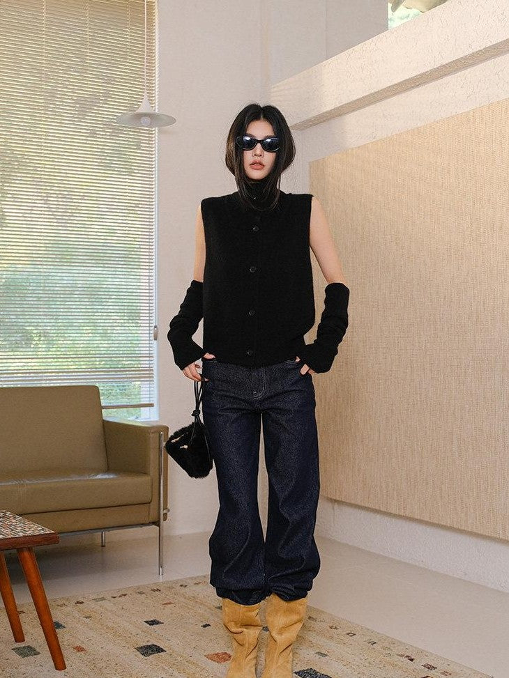 FU FRESH UP Soft Raccoon Plush Knitted High Neck Stacked Sleeve Women&
