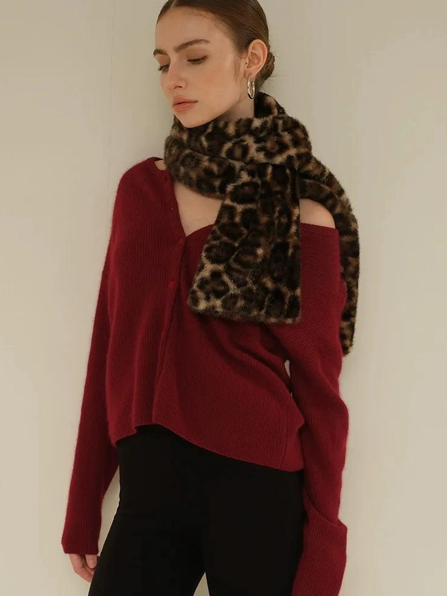 FU FRESH UP Soft Raccoon Wool Blend Cardigan V-neck Long Sleeve