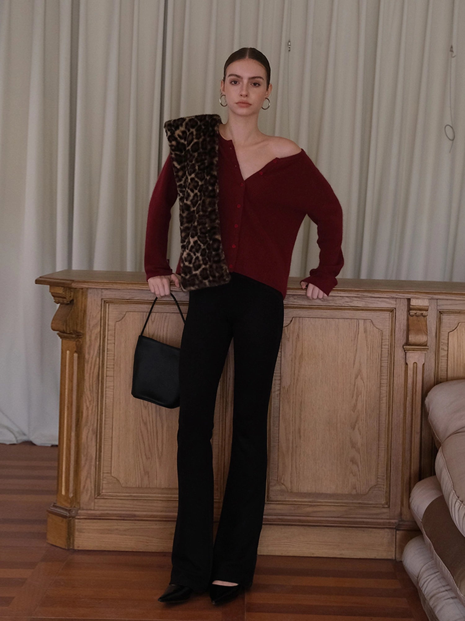 FU FRESH UP Soft Raccoon Wool Blend Cardigan V-neck Long Sleeve