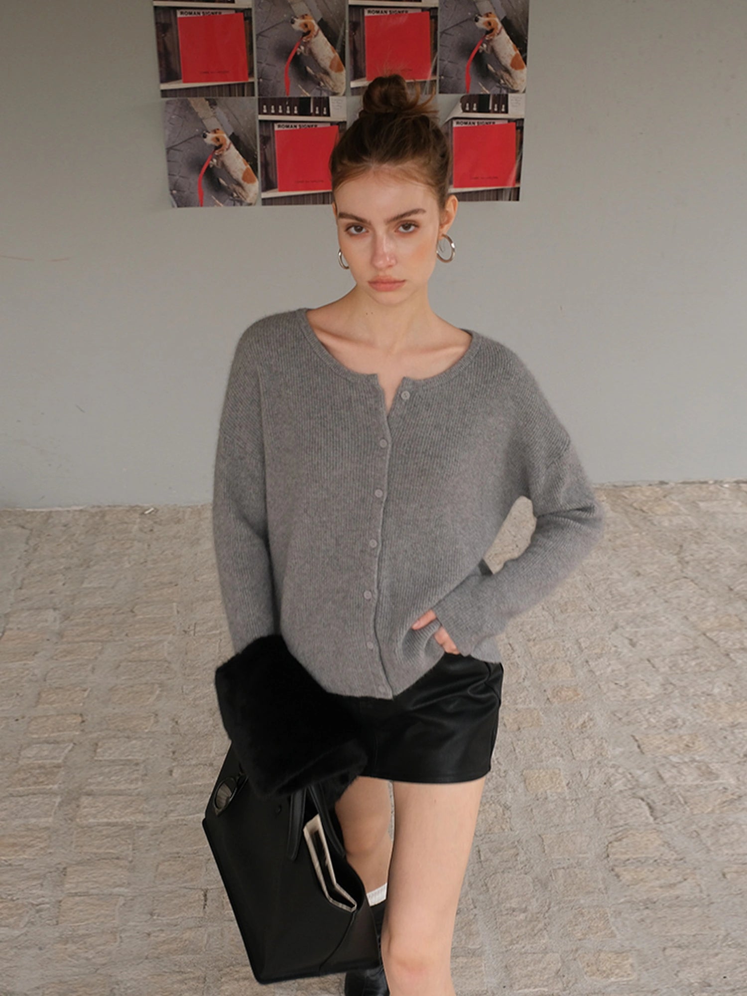 FU FRESH UP Soft Raccoon Wool Blend Cardigan V-neck Long Sleeve
