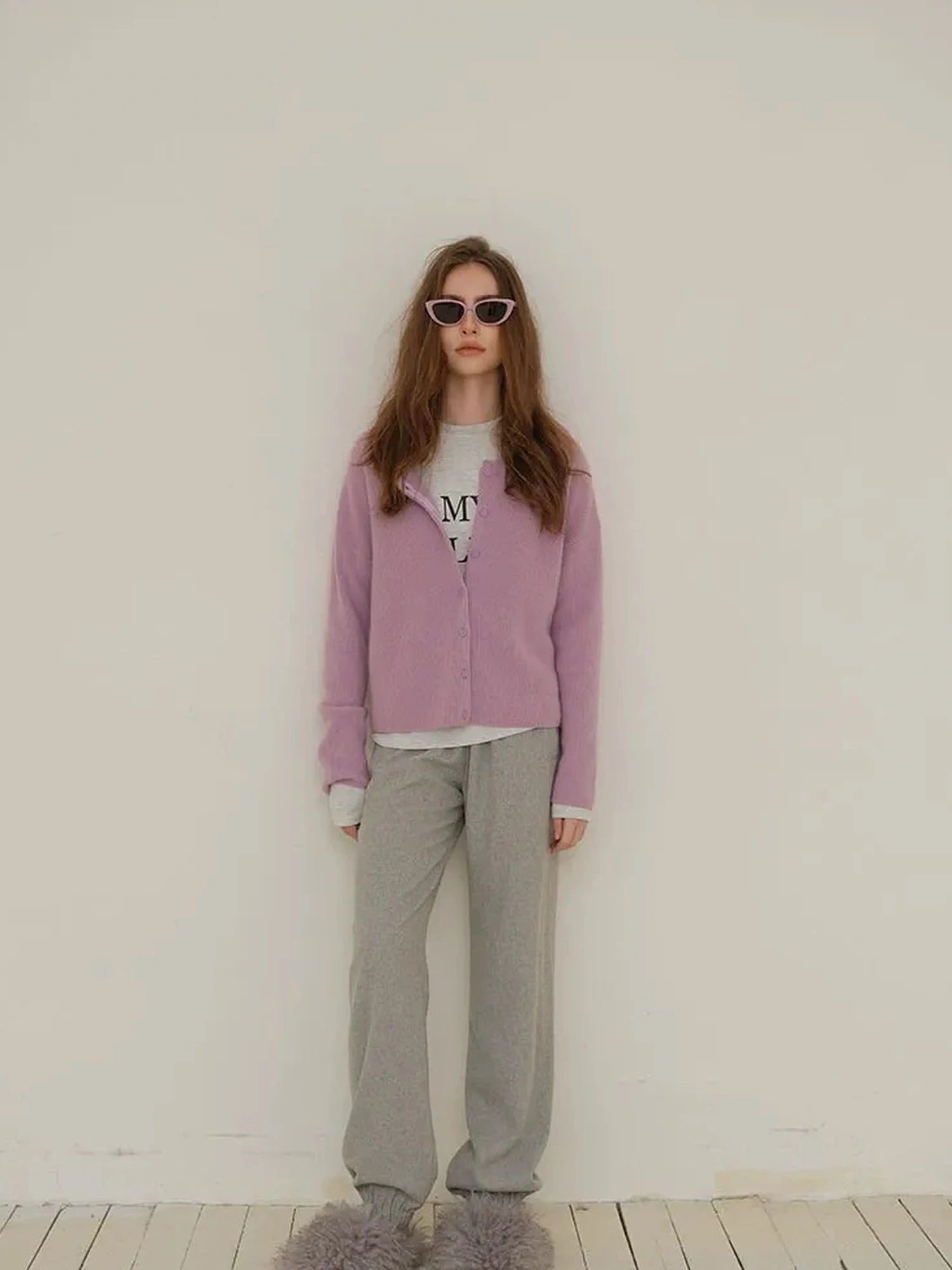 FU FRESH UP Soft Raccoon Wool Blend Cardigan V-neck Long Sleeve