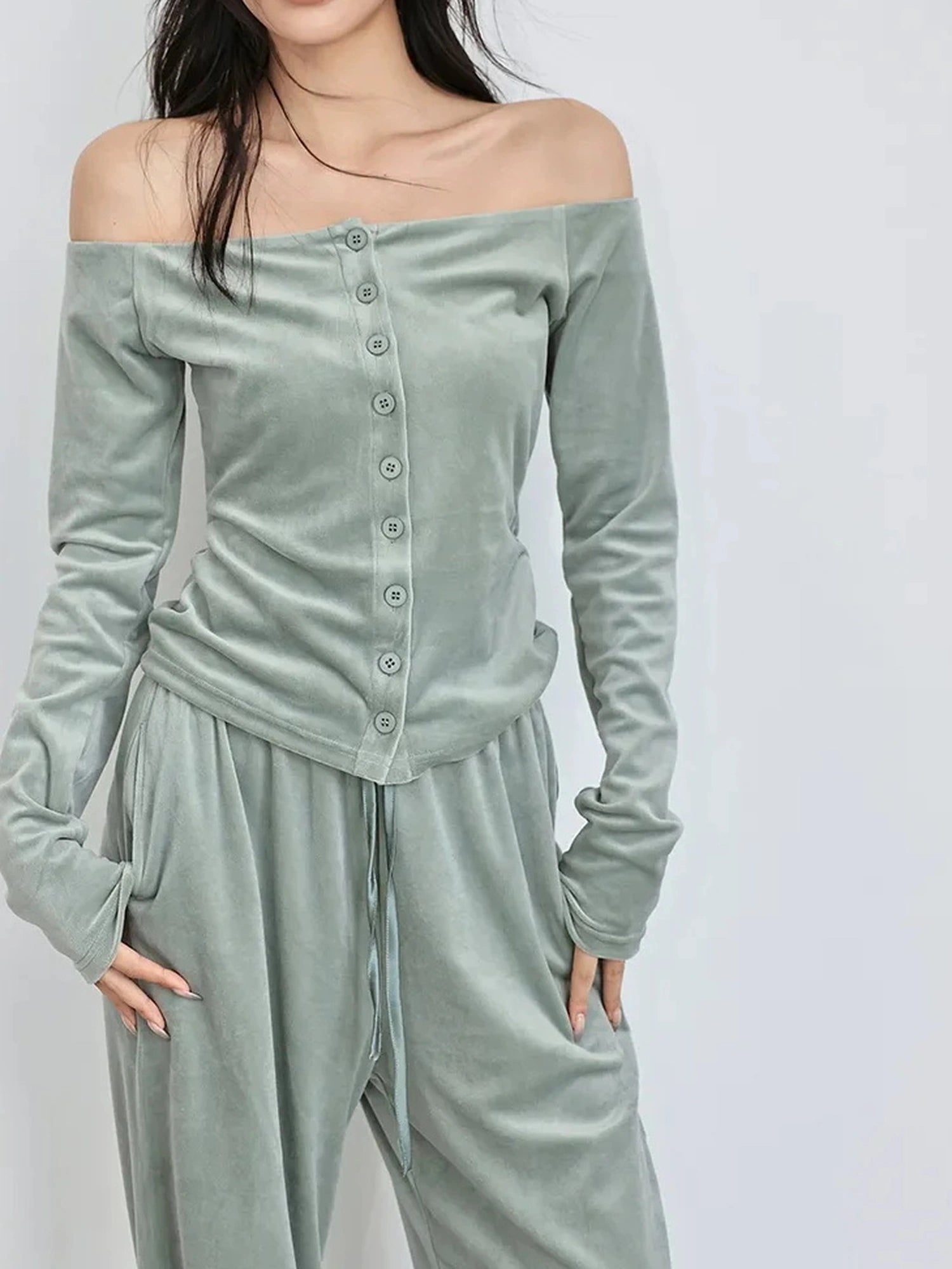 FU FRESH UP Soft Velvet Off Shoulder Set