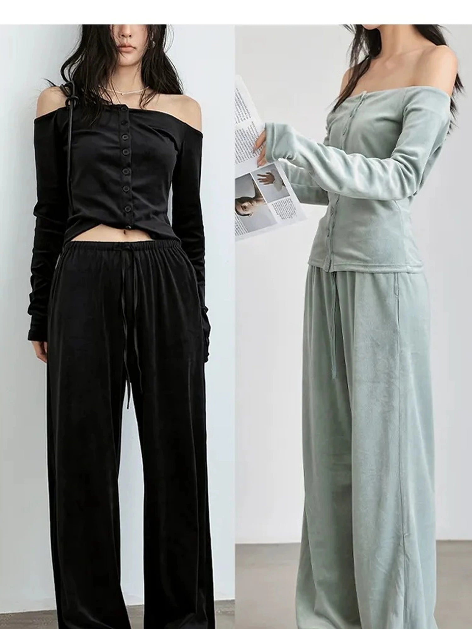 FU FRESH UP Soft Velvet Off Shoulder Set
