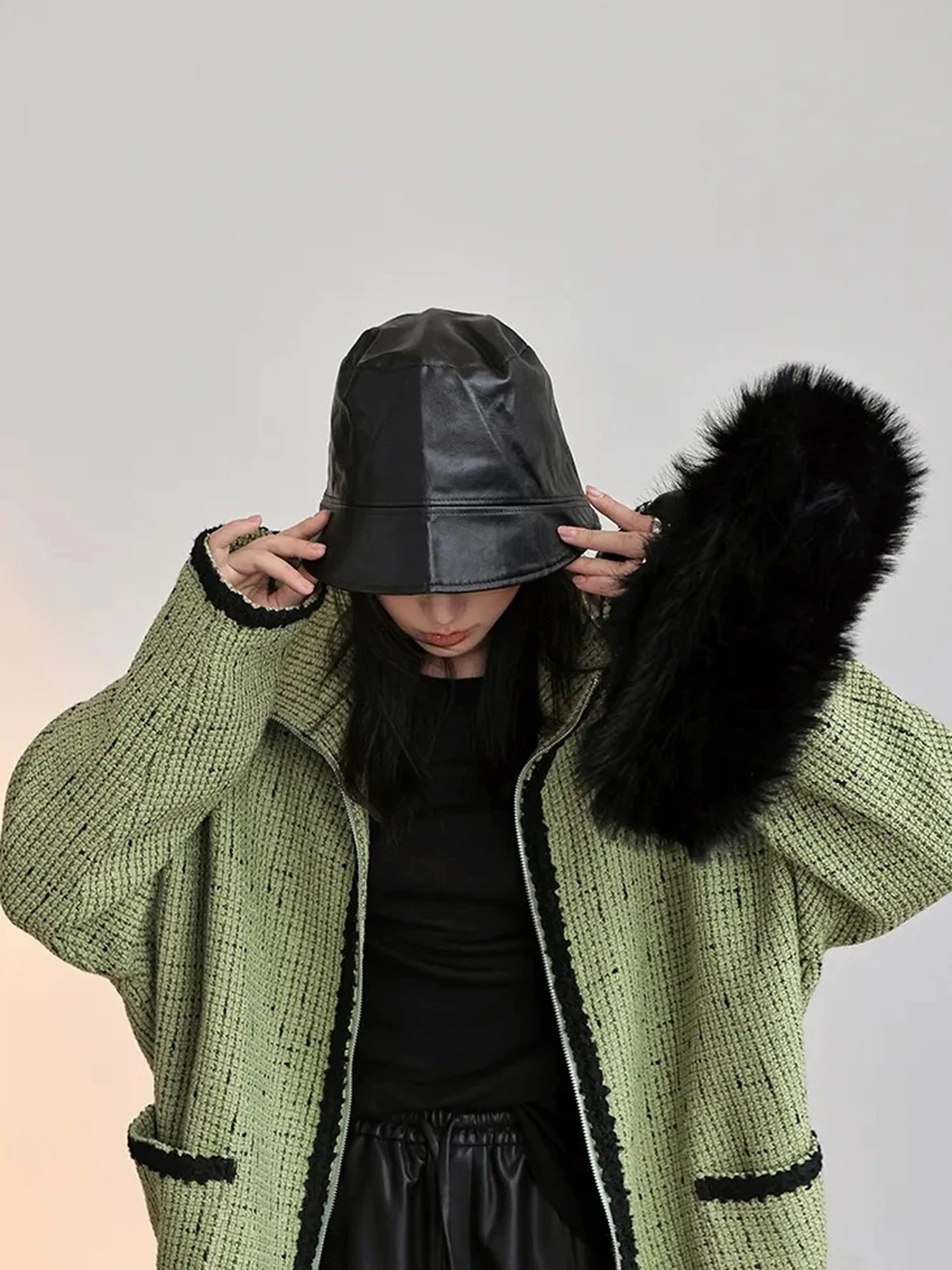 FU FRESH UP Soft Wool Tweed Jacket With Contrast Collar