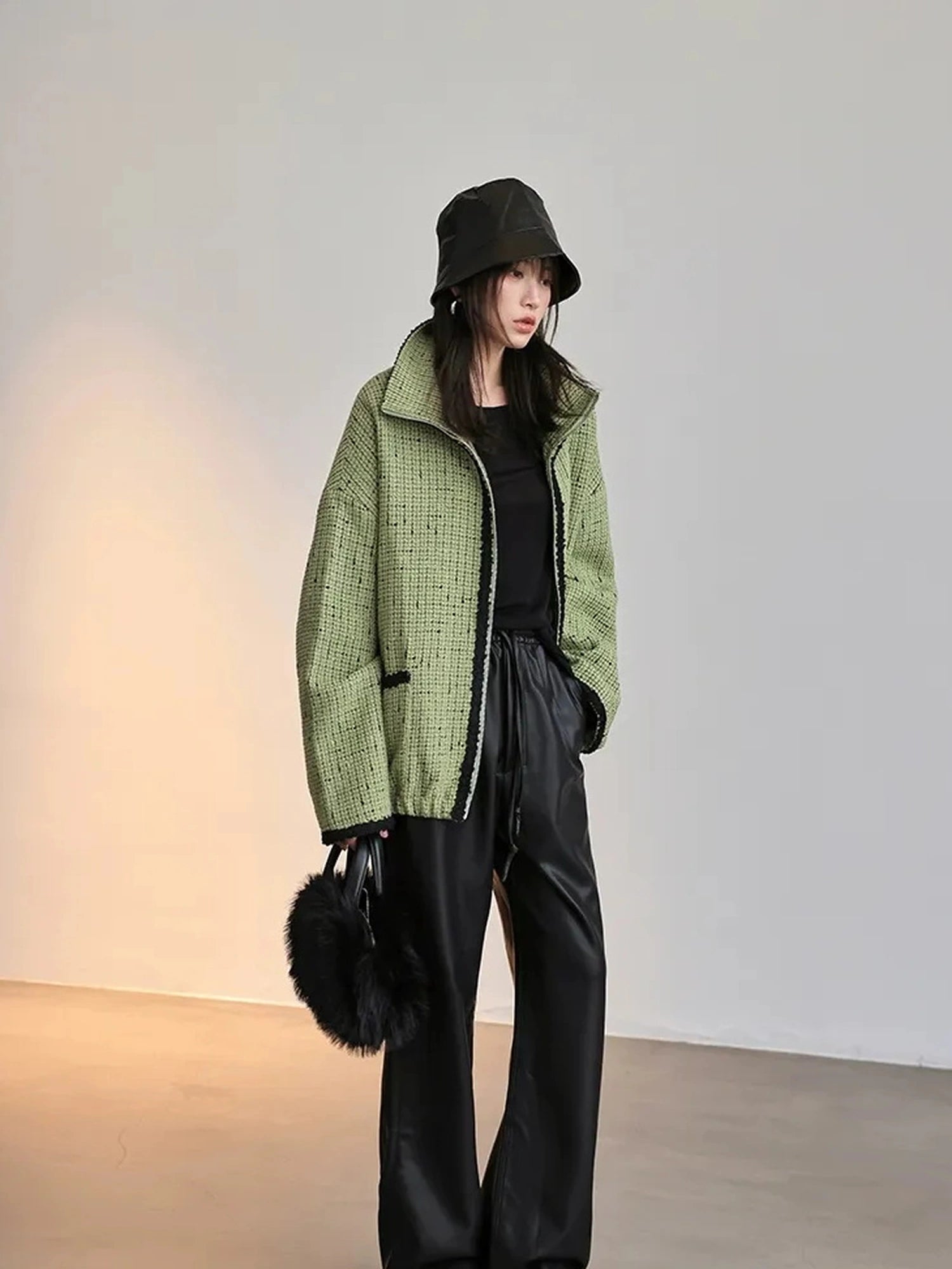 FU FRESH UP Soft Wool Tweed Jacket With Contrast Collar