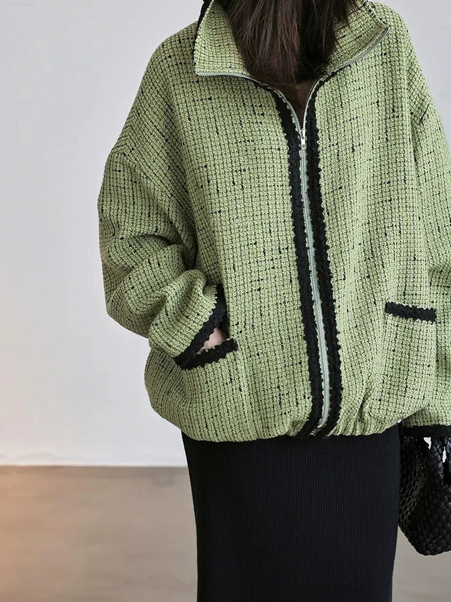 FU FRESH UP Soft Wool Tweed Jacket With Contrast Collar