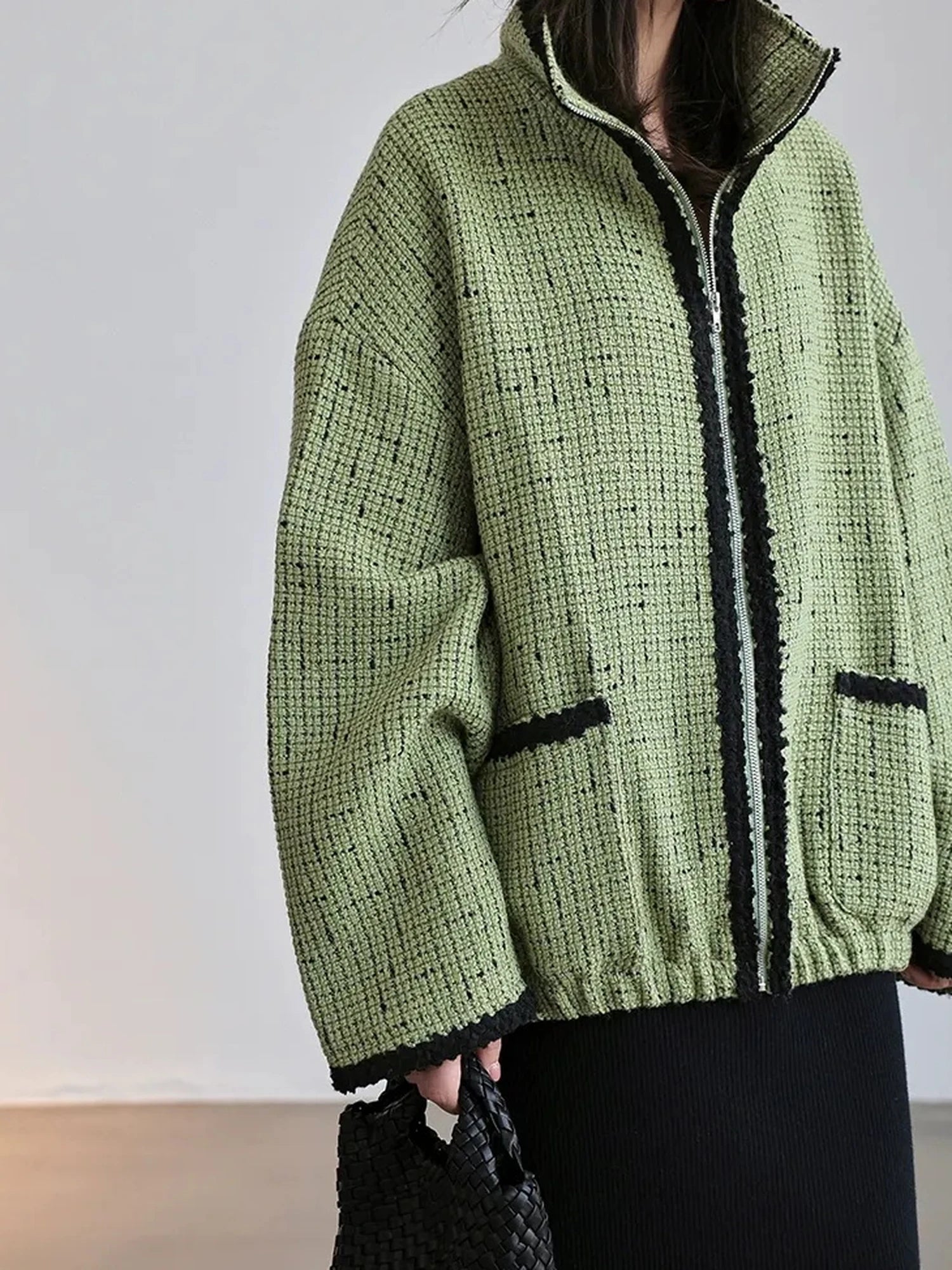 FU FRESH UP Soft Wool Tweed Jacket With Contrast Collar