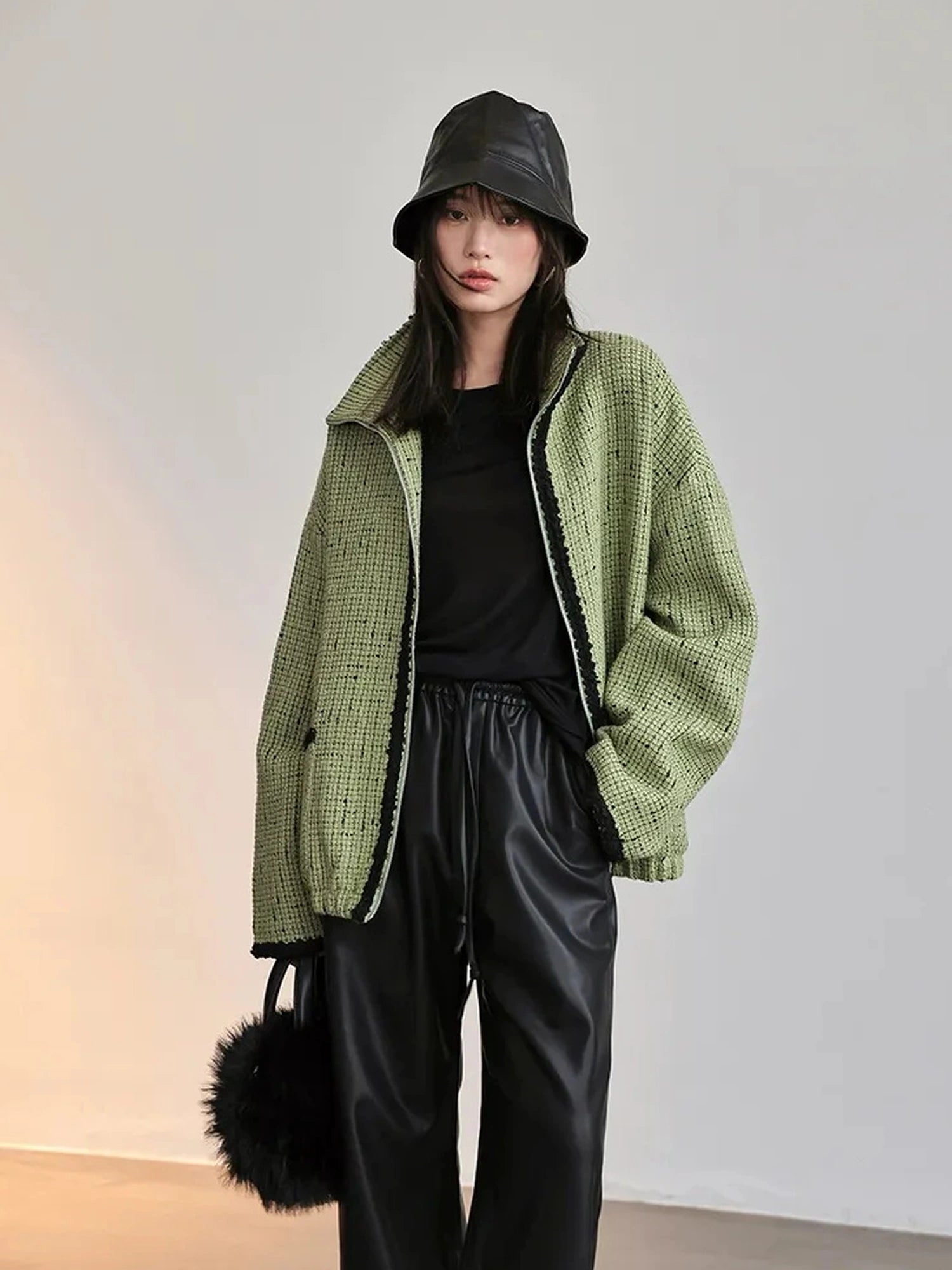 FU FRESH UP Soft Wool Tweed Jacket With Contrast Collar
