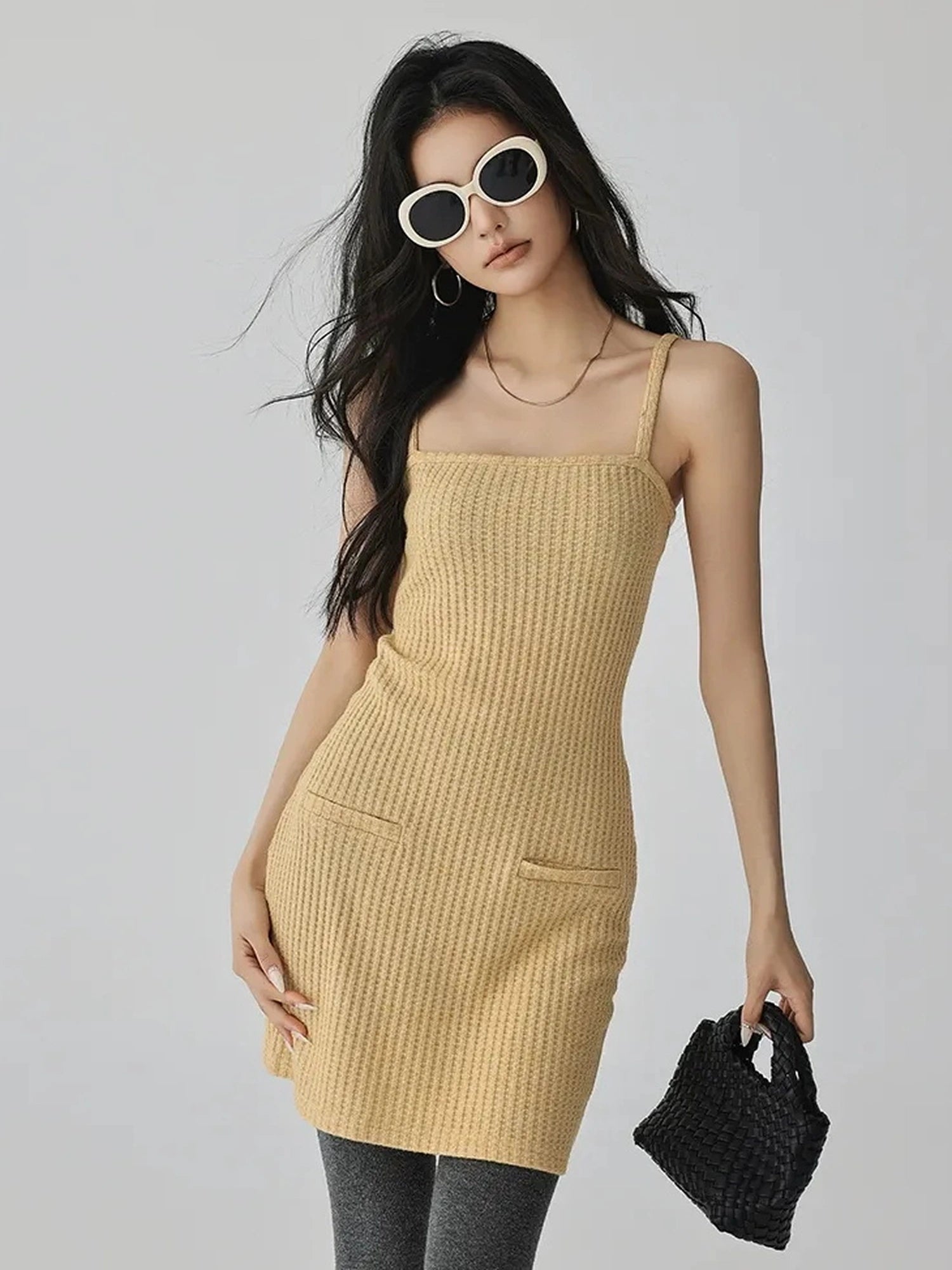 FU FRESH UP Sparkle Waffle Knit Slip Dress