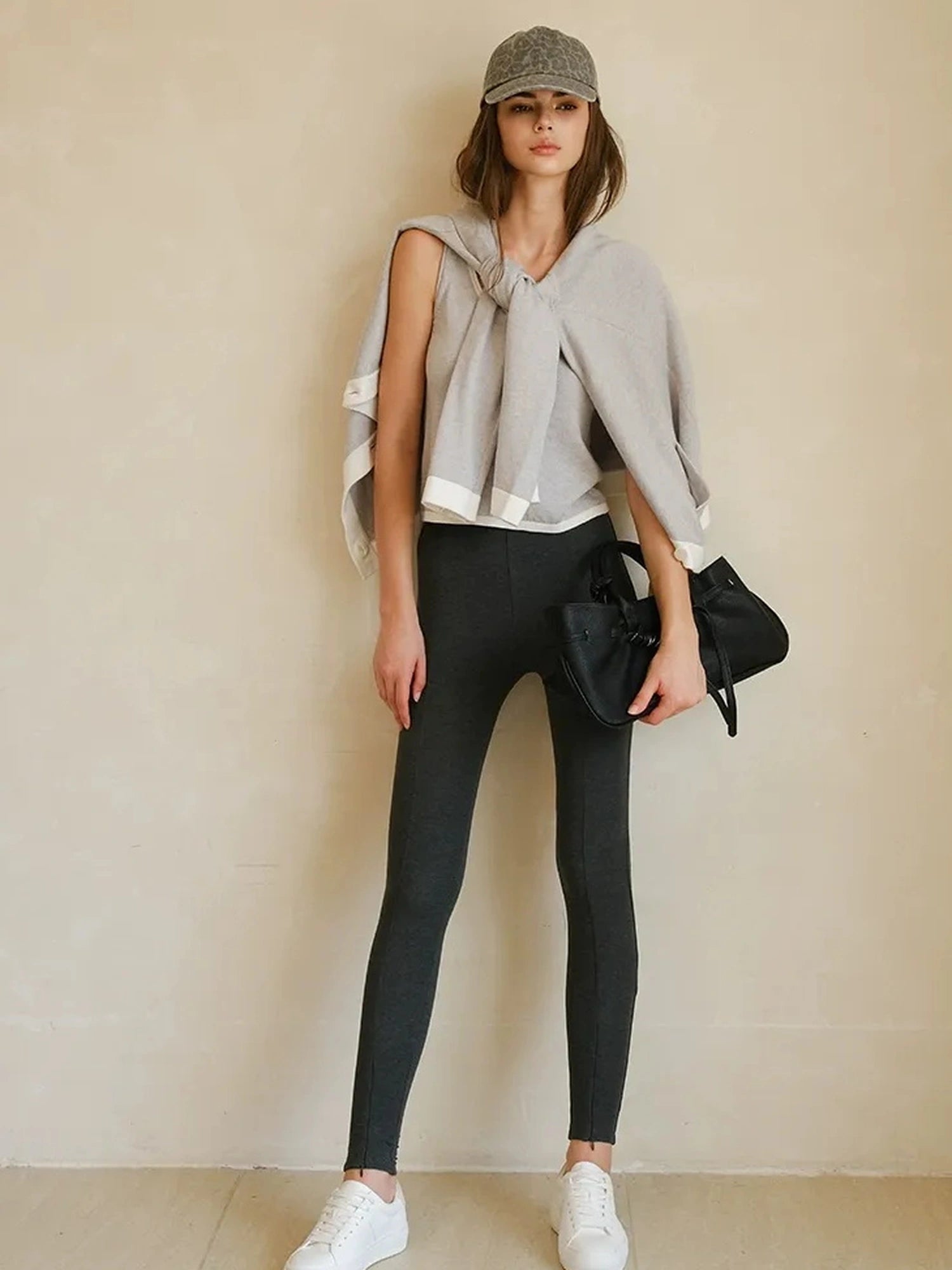 FU FRESH UP Stretch Fit Fleece Lined Split Hem Leggings