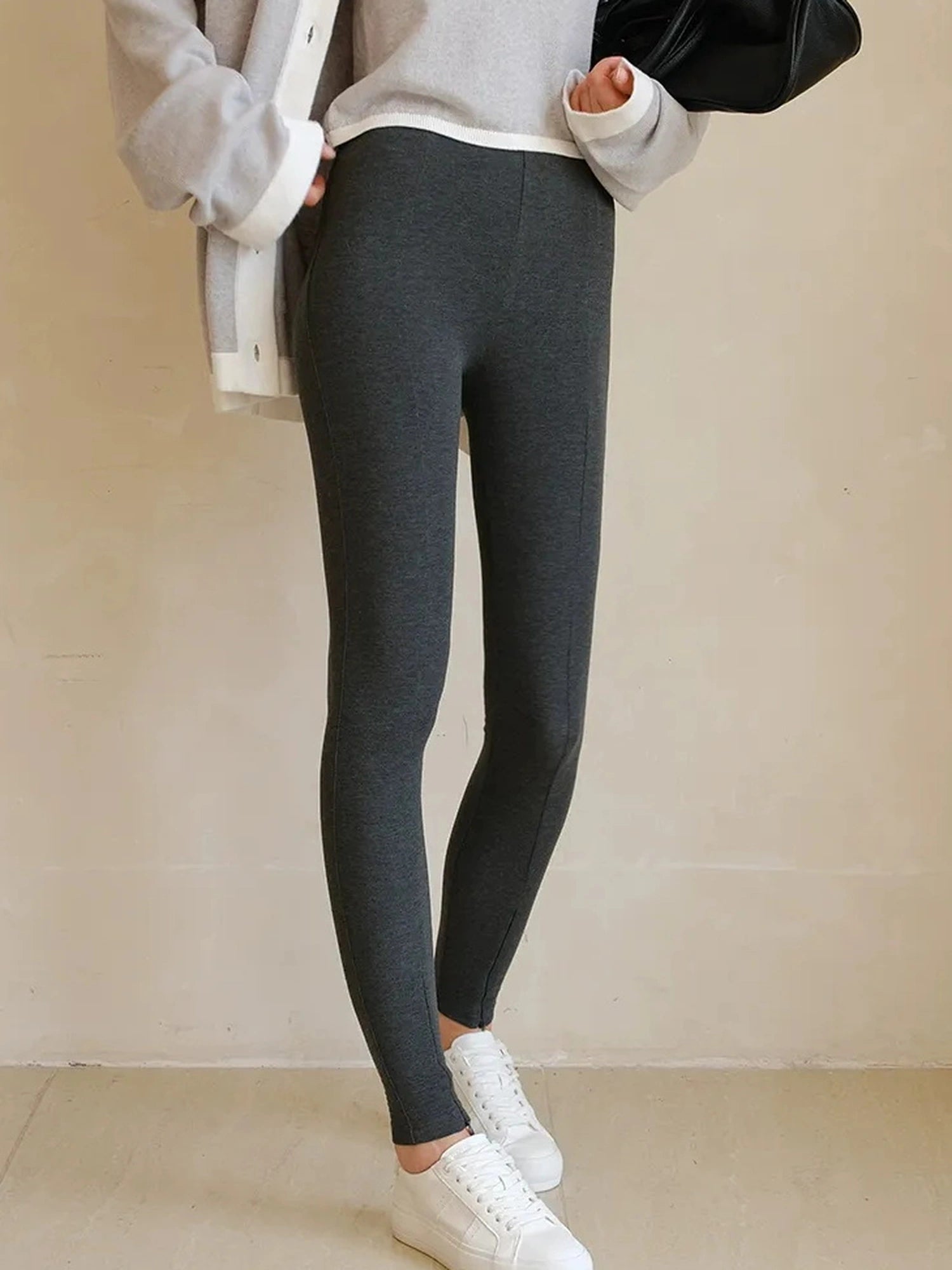 FU FRESH UP Stretch Fit Fleece Lined Split Hem Leggings