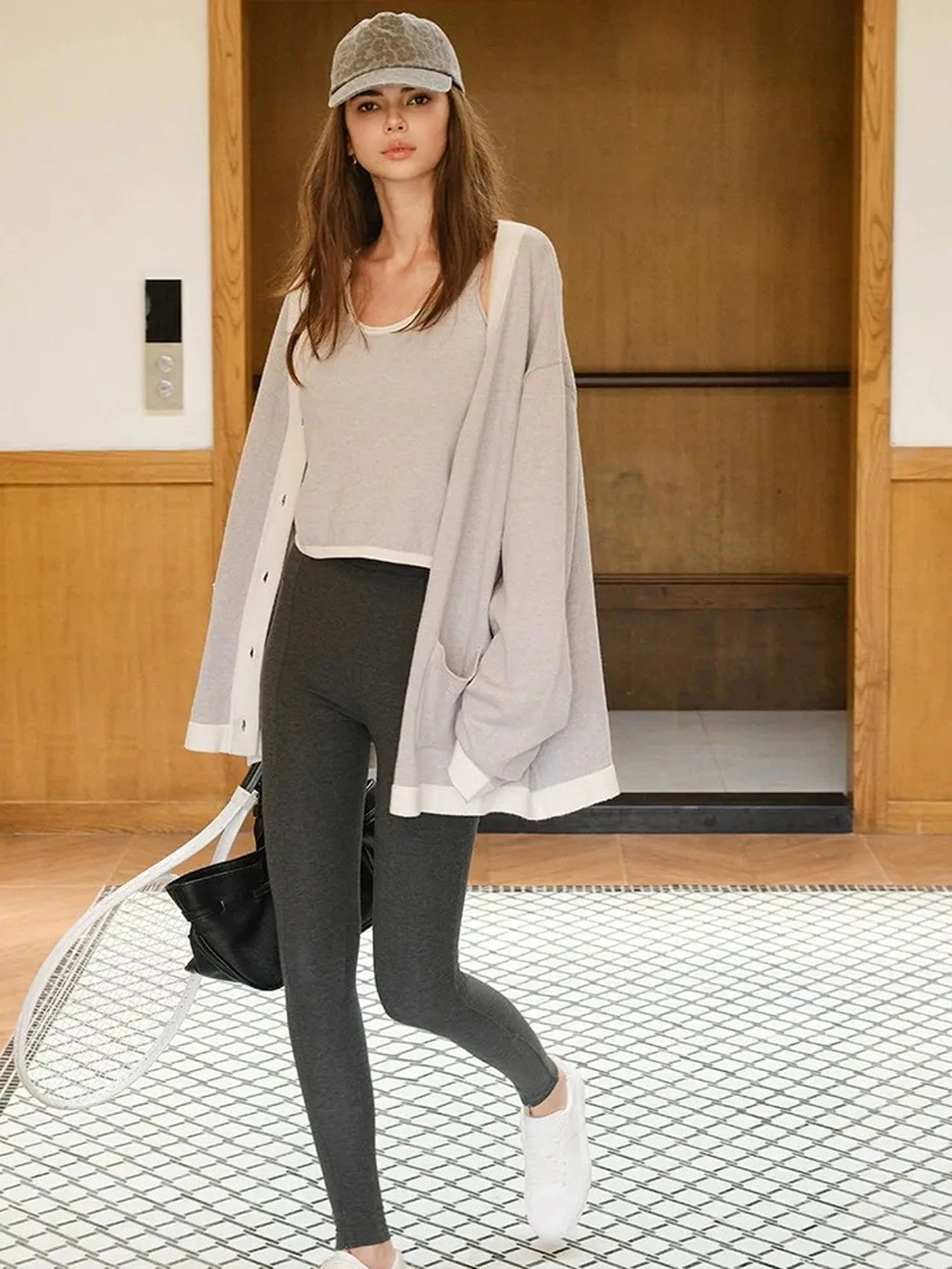 FU FRESH UP Stretch Fit Fleece Lined Split Hem Leggings