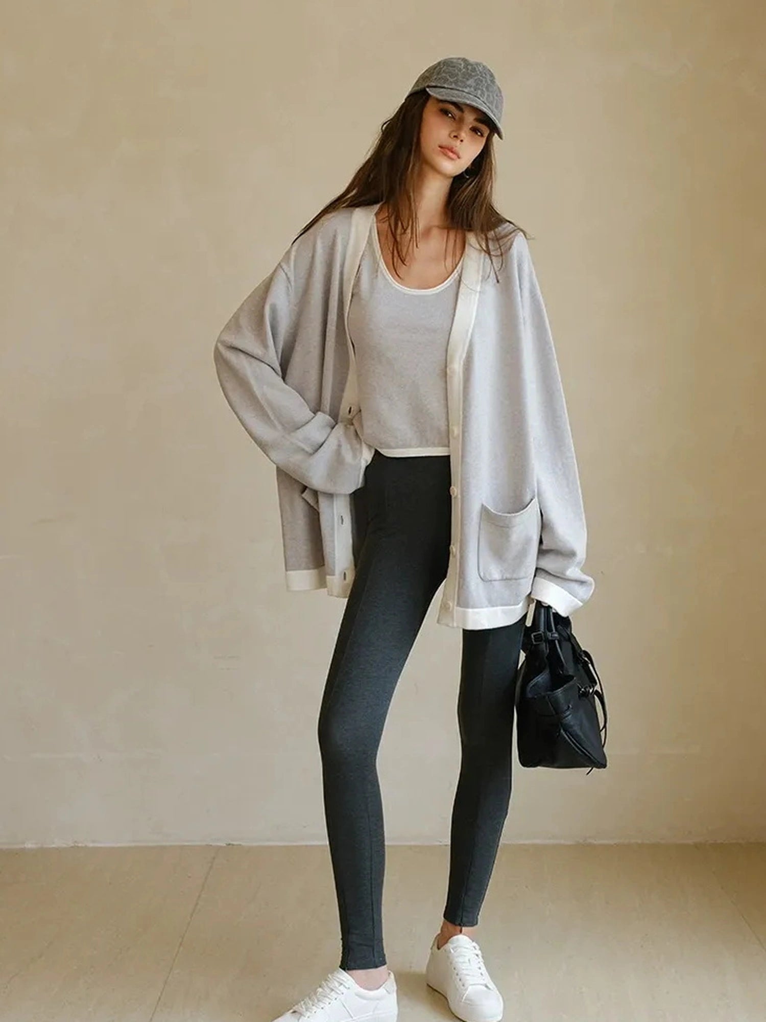 FU FRESH UP Stretch Fit Fleece Lined Split Hem Leggings
