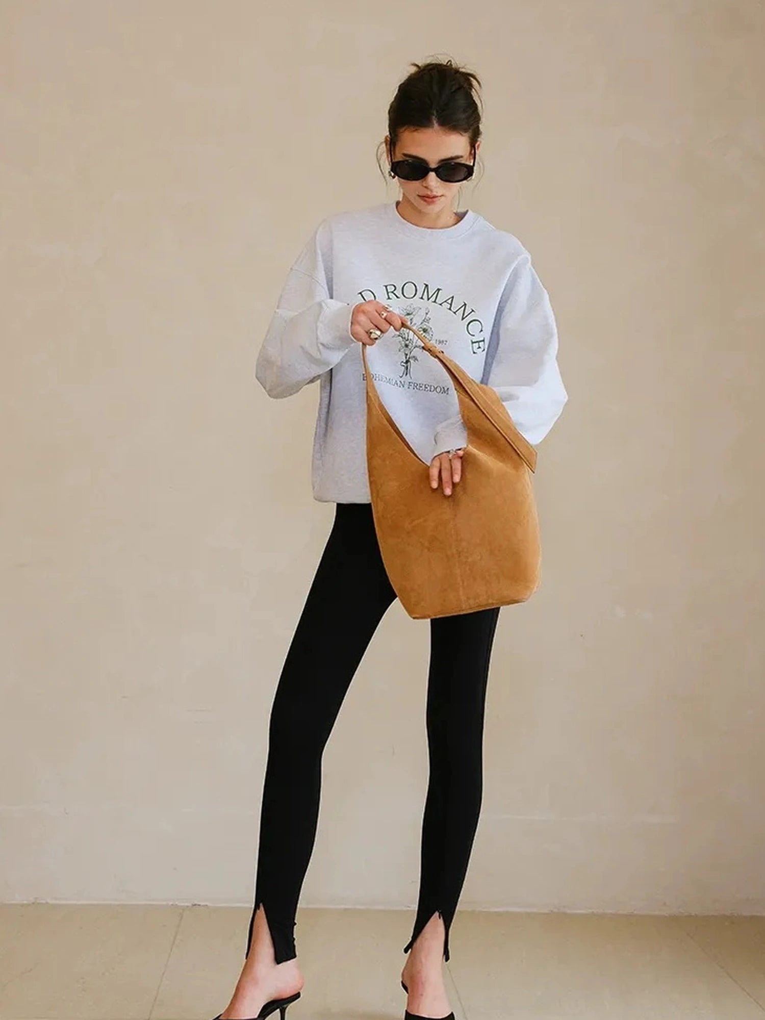 FU FRESH UP Stretch Fit Fleece Lined Split Hem Leggings