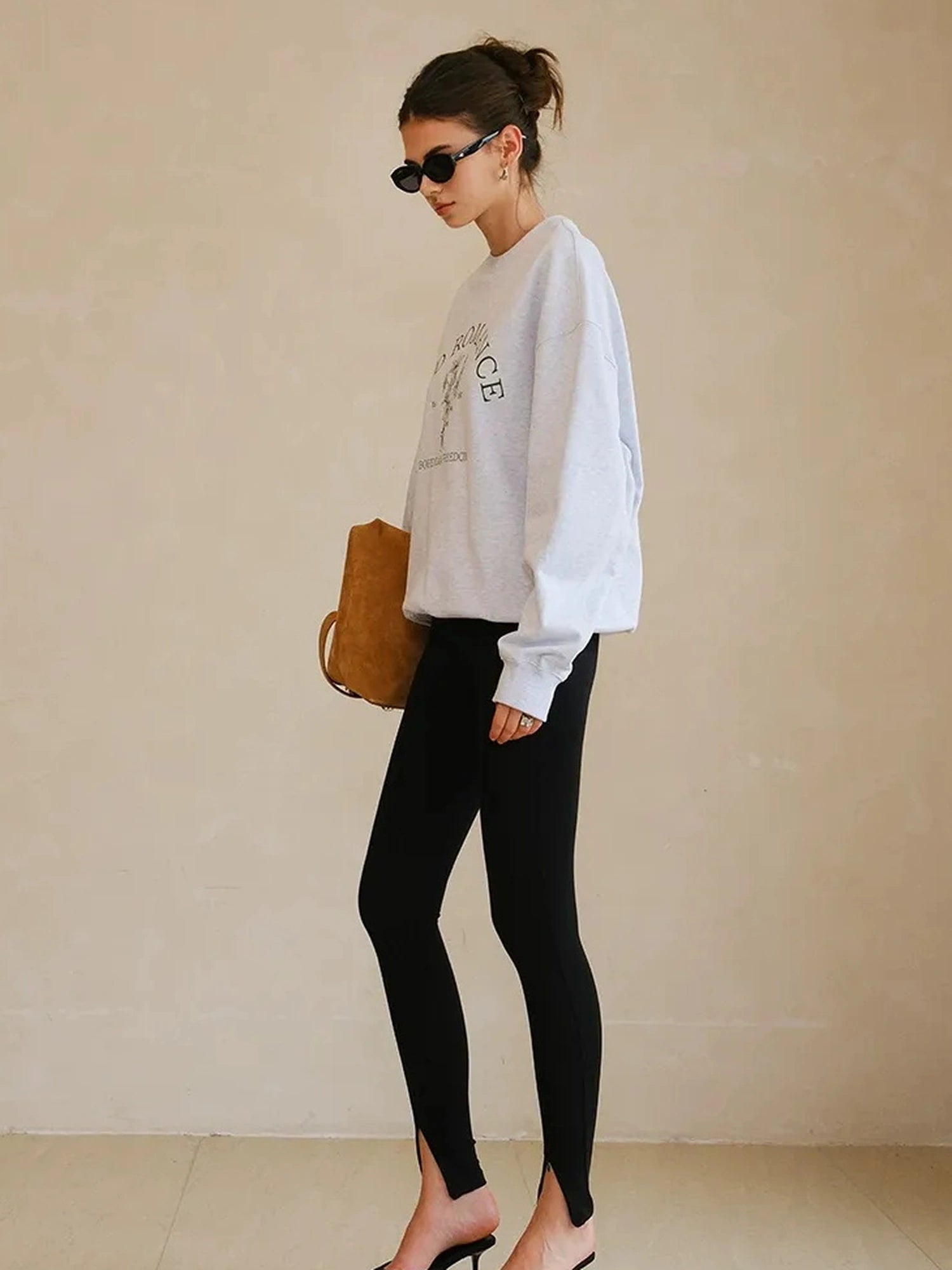 FU FRESH UP Stretch Fit Fleece Lined Split Hem Leggings