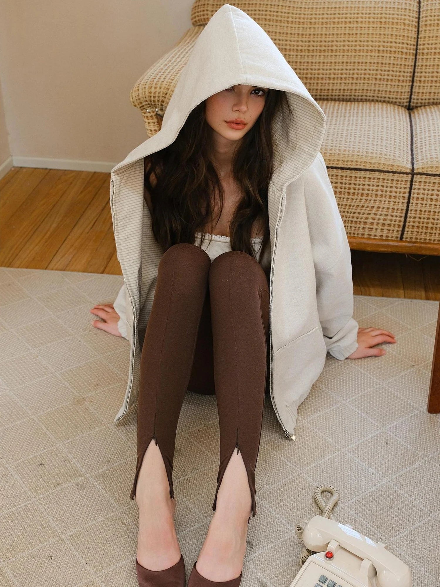 FU FRESH UP Stretch Fit Fleece Lined Split Hem Leggings