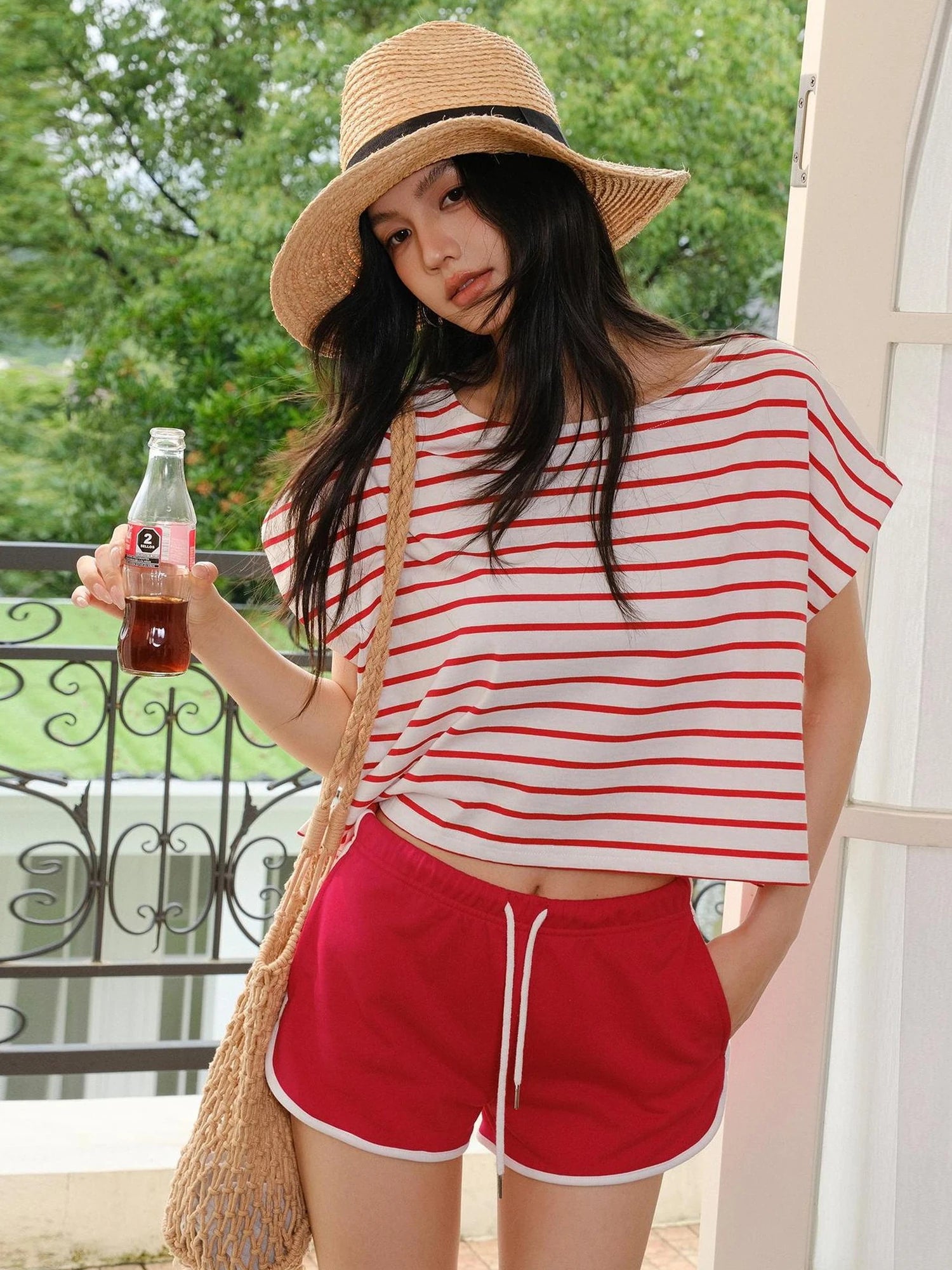 FU FRESH UP Striped Cotton Athletic Shorts Set