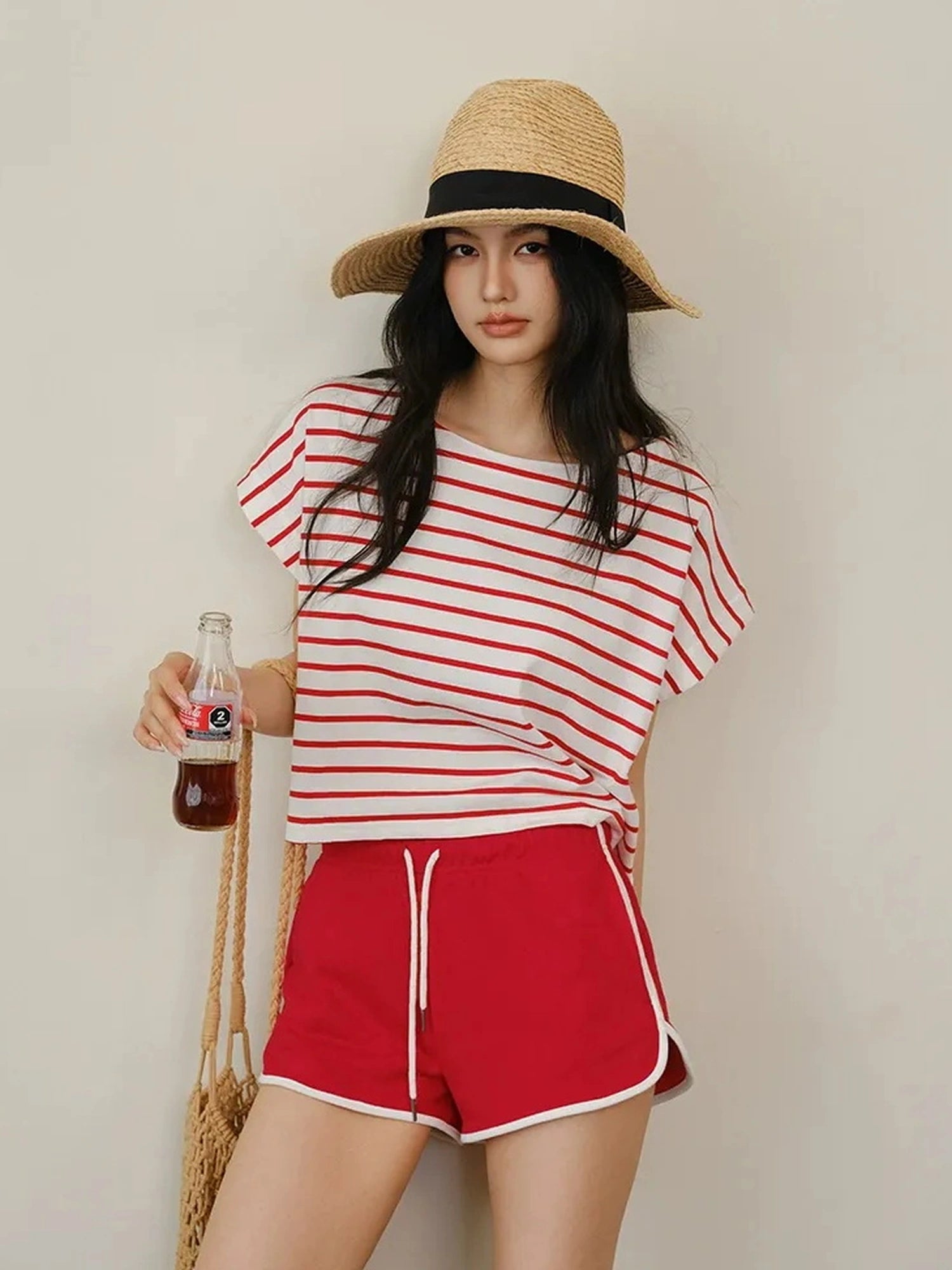 FU FRESH UP Striped Cotton Athletic Shorts Set