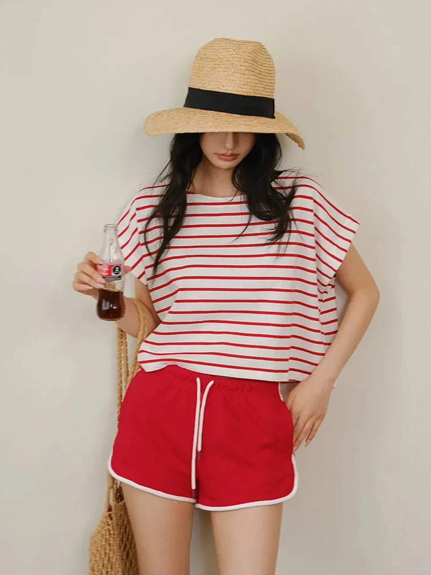FU FRESH UP Striped Cotton Athletic Shorts Set