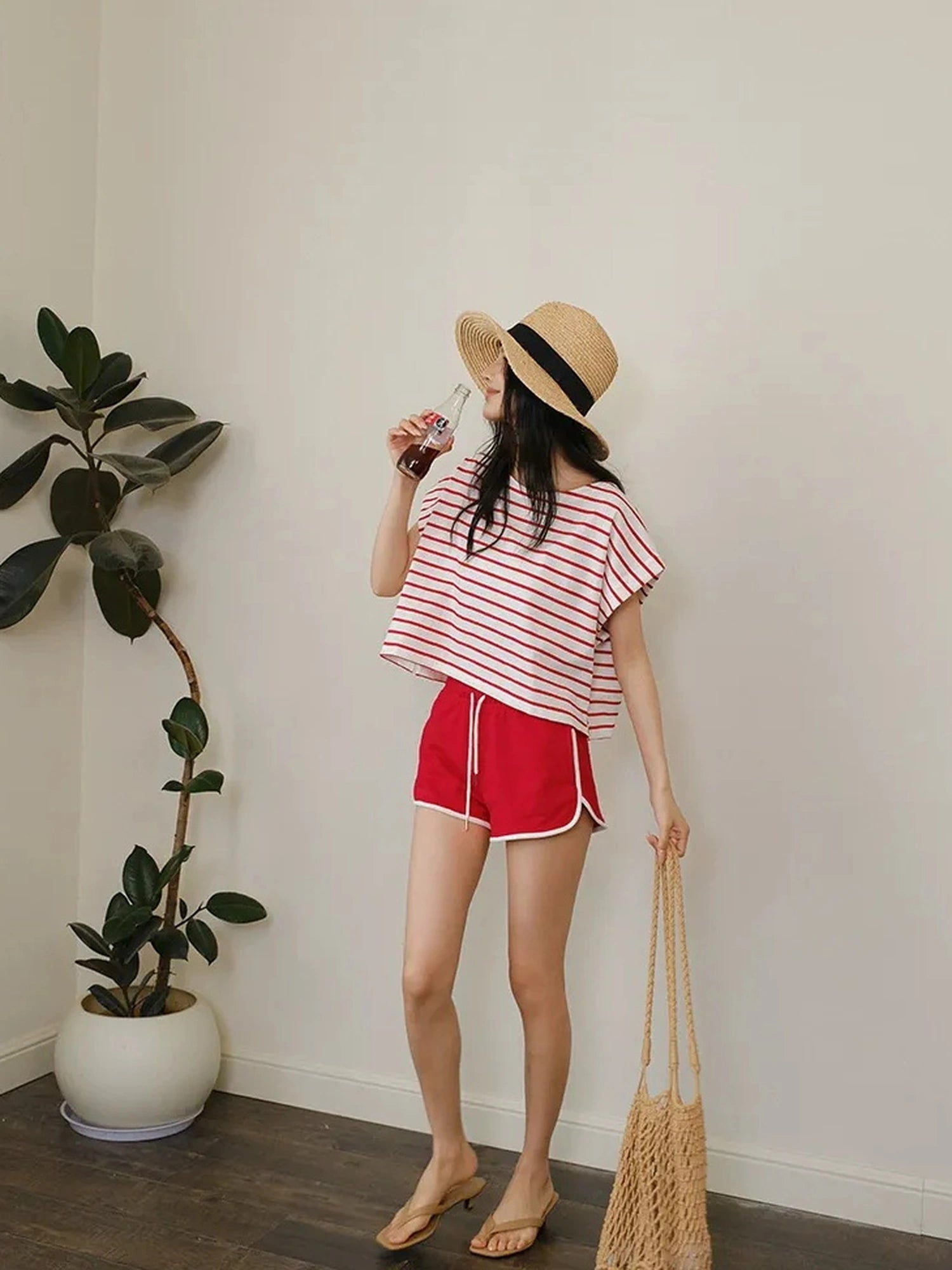 FU FRESH UP Striped Cotton Athletic Shorts Set